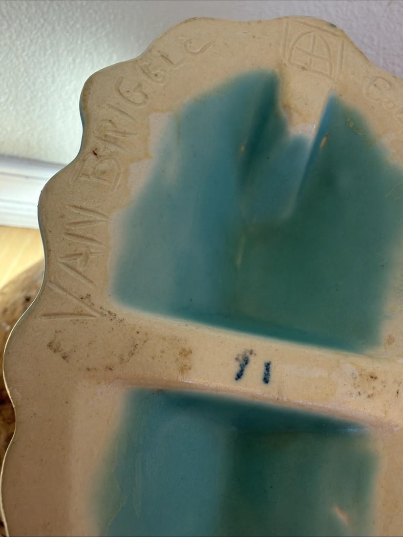 Antique Van Briggle Cornucopia Vase Matte Turquoise Colorado Springs 8 Inch - 8