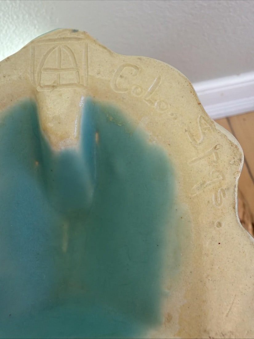 Antique Van Briggle Cornucopia Vase Matte Turquoise Colorado Springs 8 Inch - 9