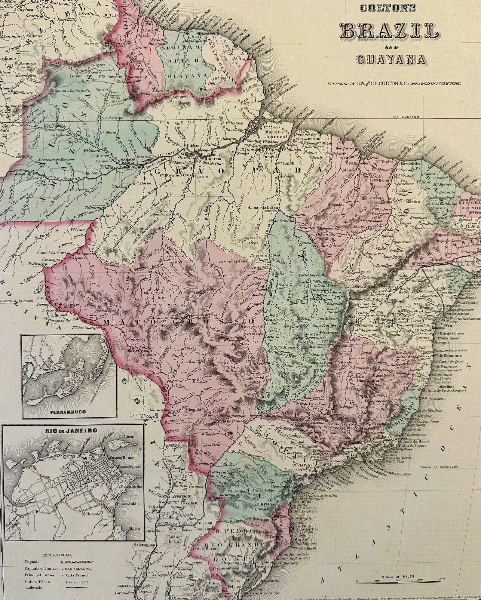 Brazil, Guayana and Rio De Janeiro, Original Map by Colton, 1871 - 2