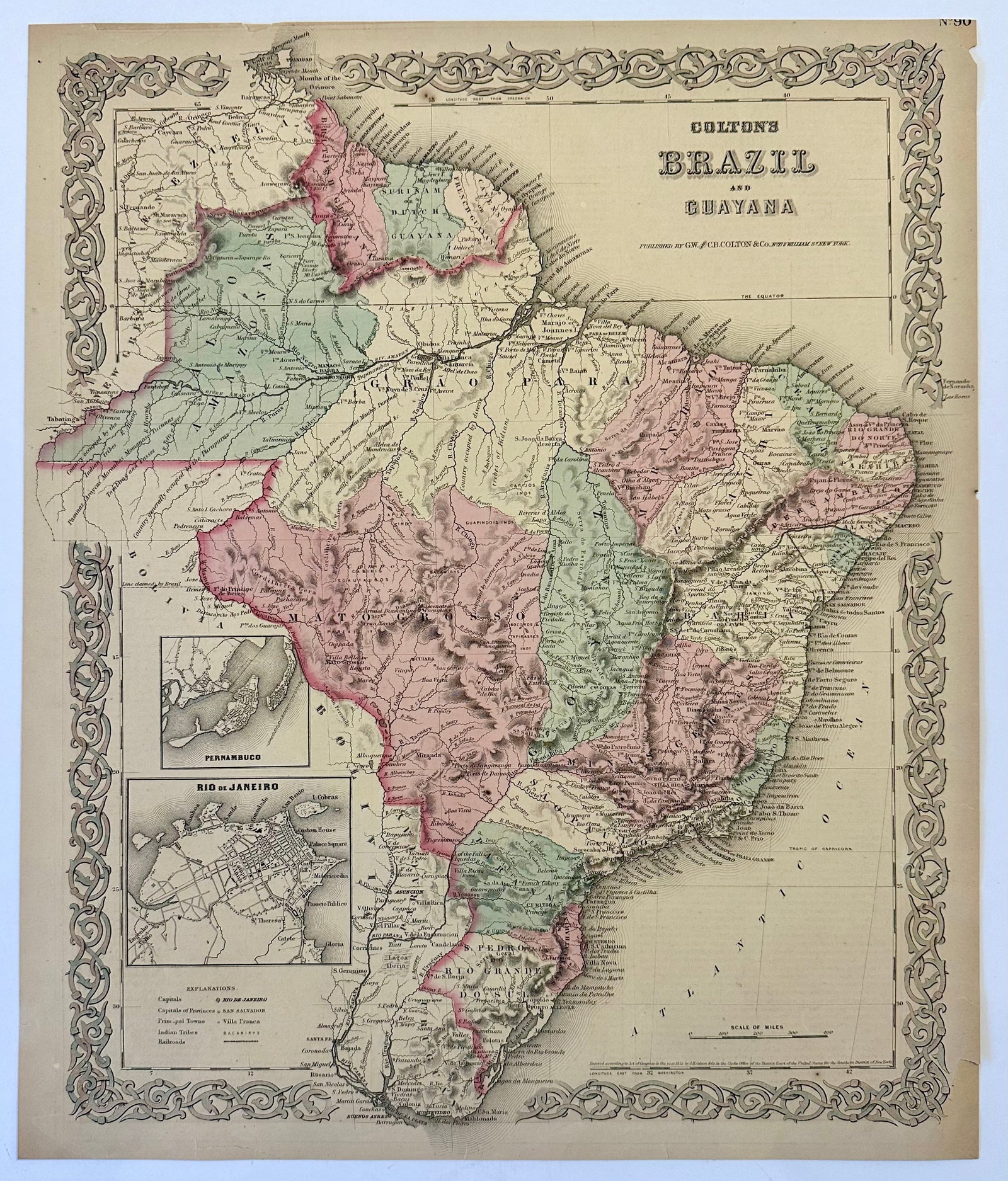 Brazil, Guayana and Rio De Janeiro, Original Map by Colton, 1871 - 3