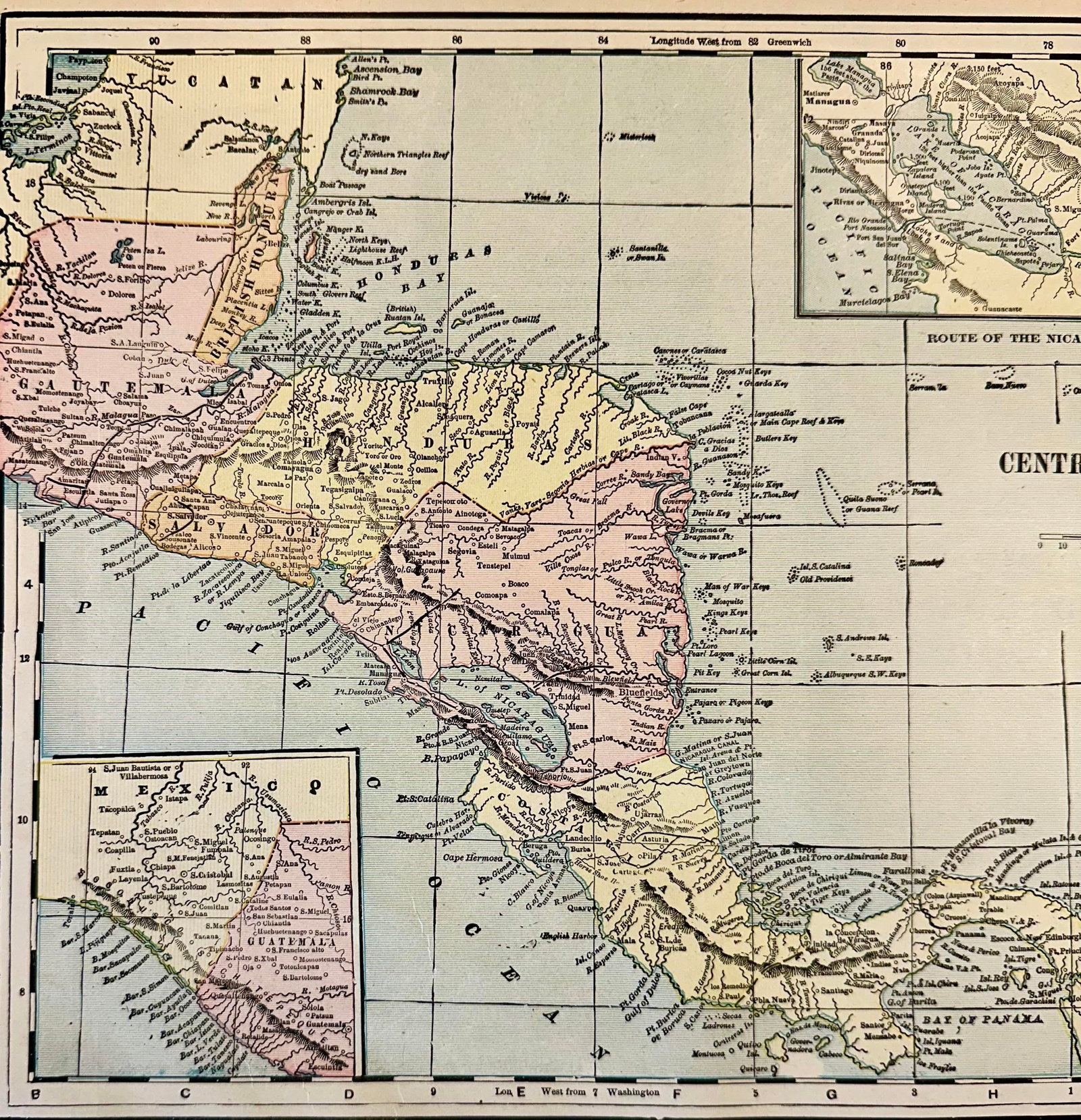 Central America (Aspinwall & Nicaragua), Original Map by Cram, 1889 - 2