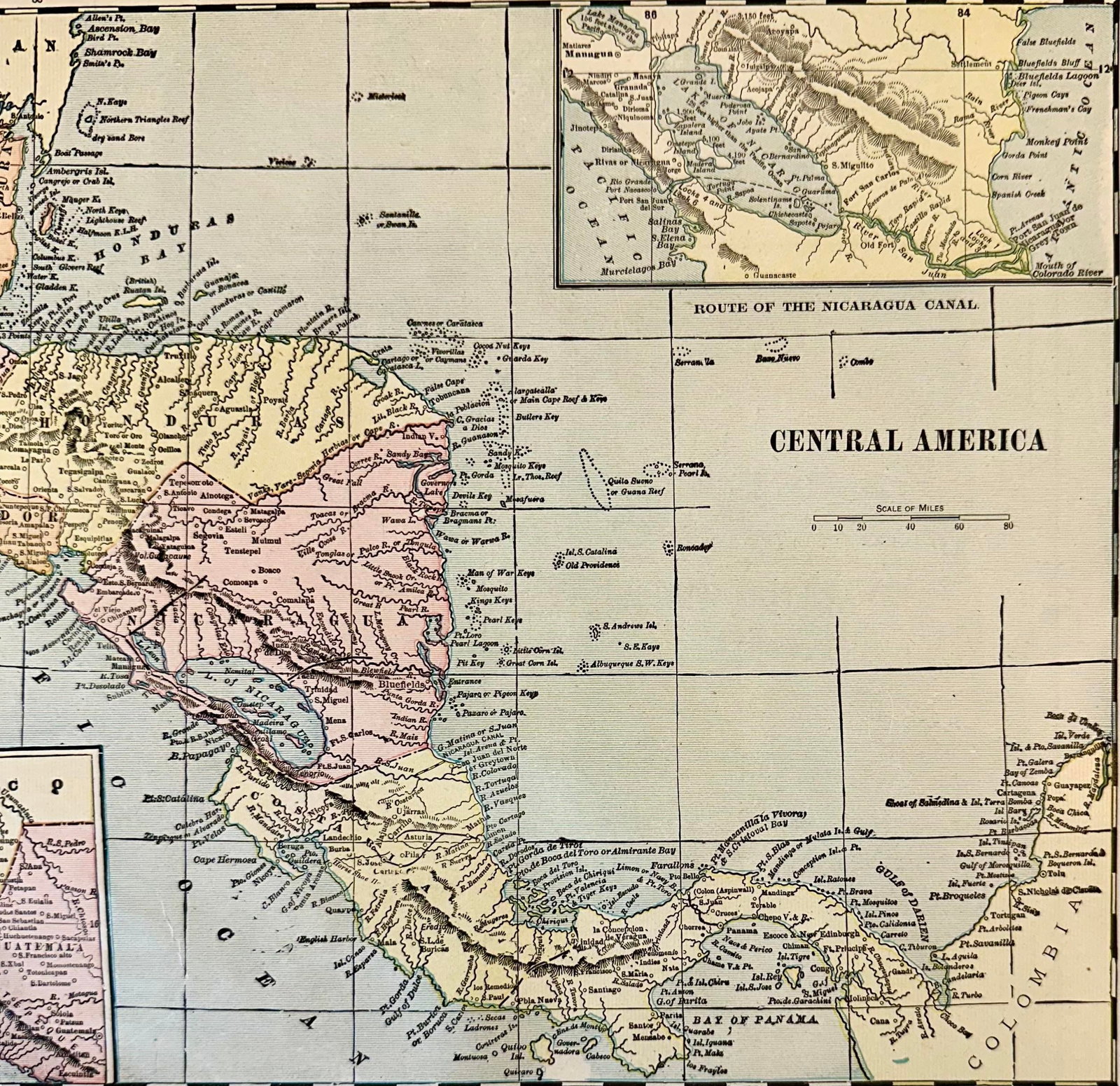 Central America (Aspinwall & Nicaragua), Original Map by Cram, 1889 - 3