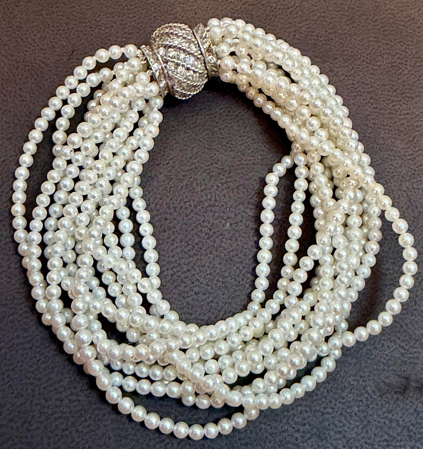3.1 Mm Akoya Japanies Pearl Multi Strand Bracelet, 14kwg Diamond Clasp, 8 Inch - 12