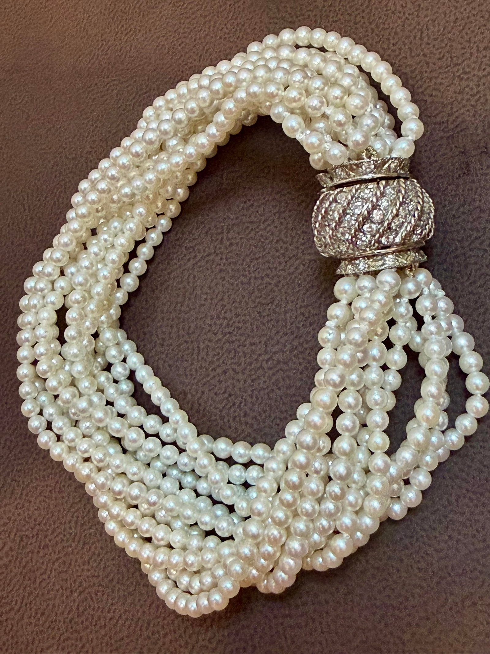 3.1 Mm Akoya Japanies Pearl Multi Strand Bracelet, 14kwg Diamond Clasp, 8 Inch - 7