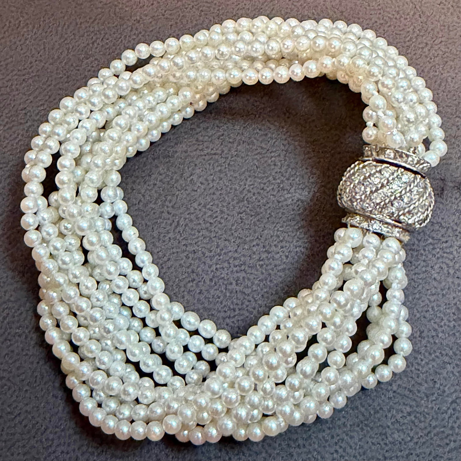 3.1 Mm Akoya Japanies Pearl Multi Strand Bracelet, 14kwg Diamond Clasp, 8 Inch - 8