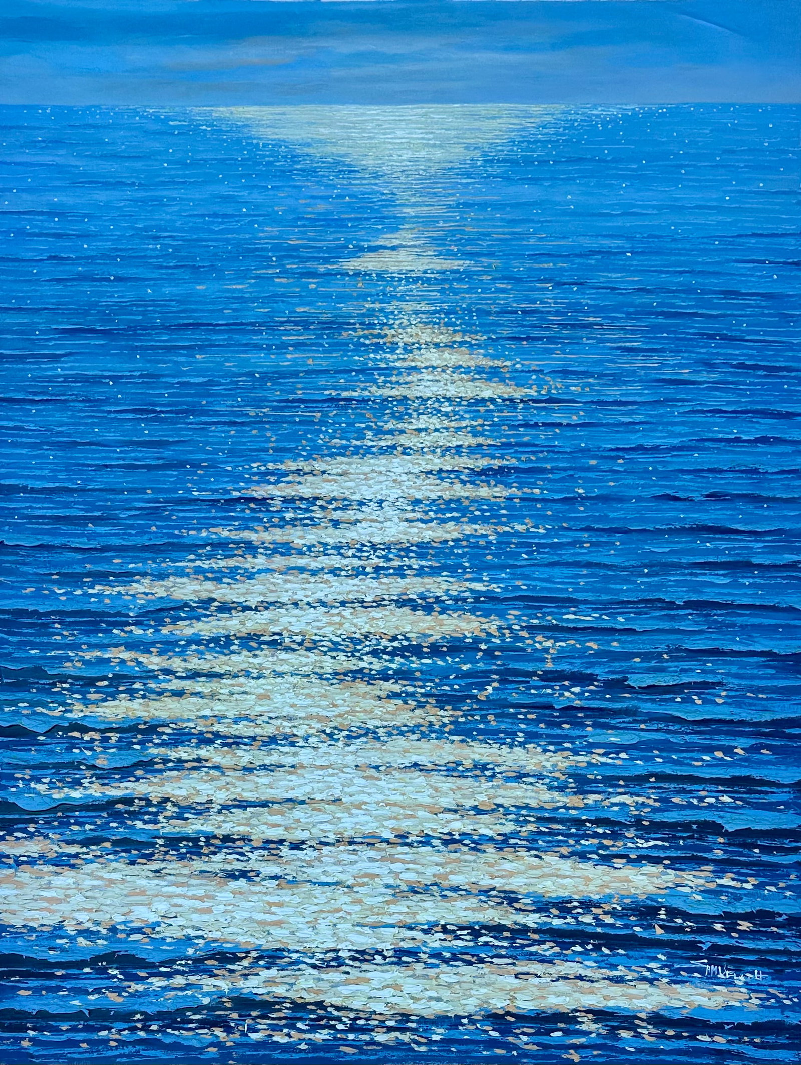 Moonpath "” Seascape Original Oil Painting, Unstretched, by Samuel H. - 2