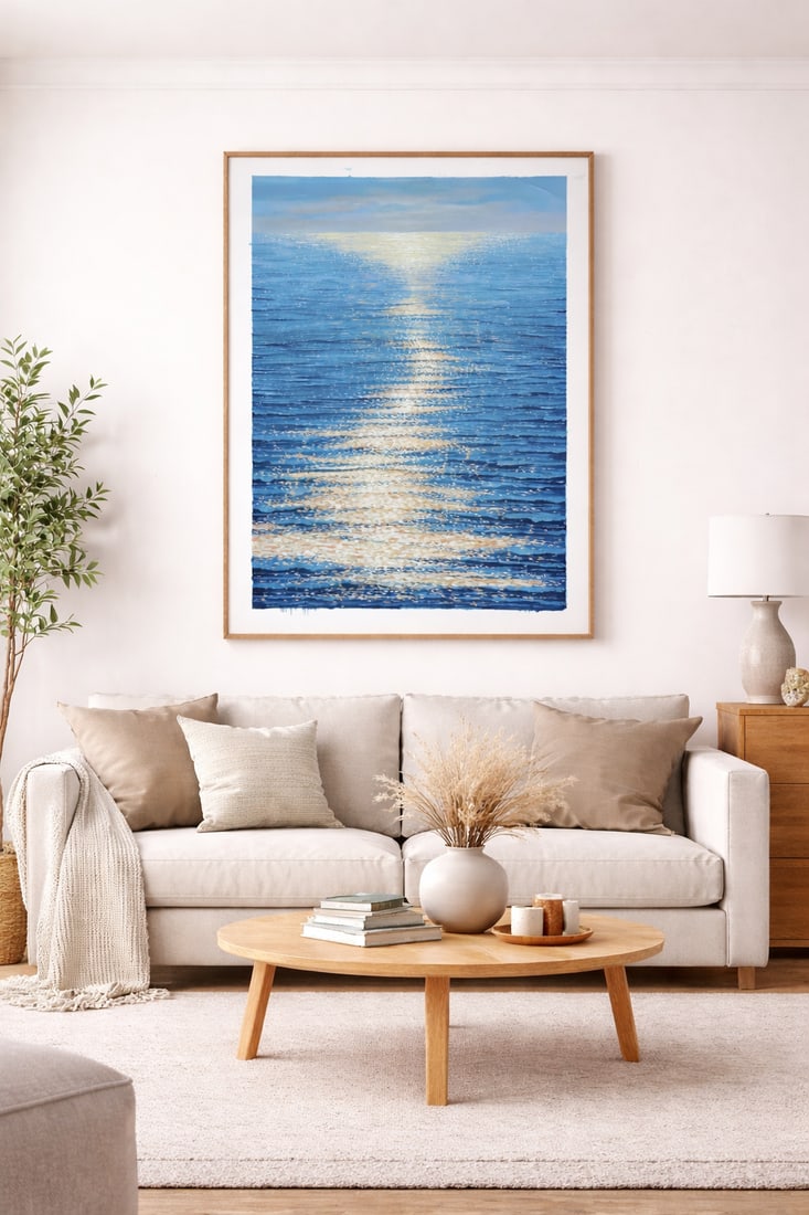 Moonpath "” Seascape Original Oil Painting, Unstretched, by Samuel H. - 3