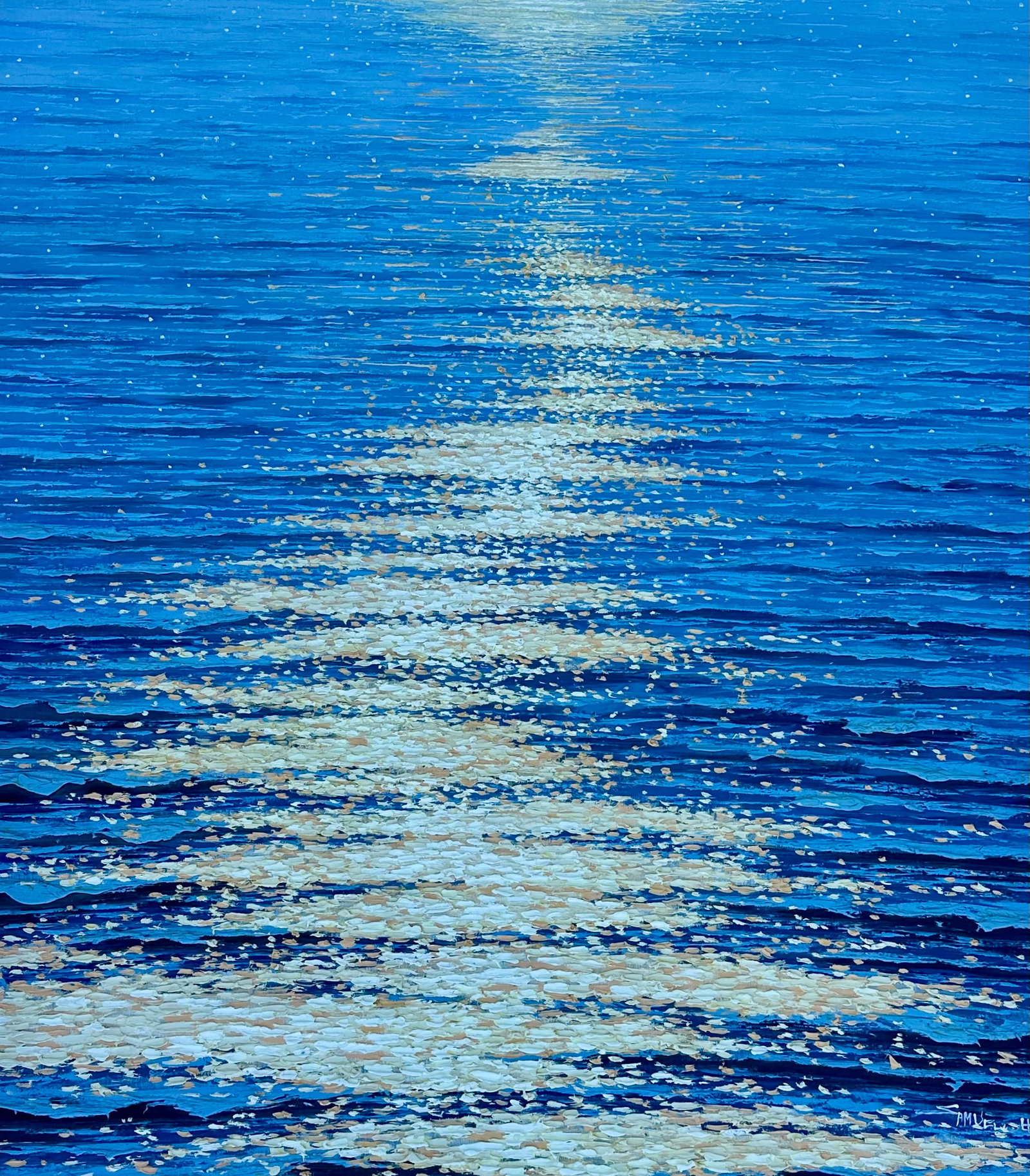 Moonpath "” Seascape Original Oil Painting, Unstretched, by Samuel H. - 4