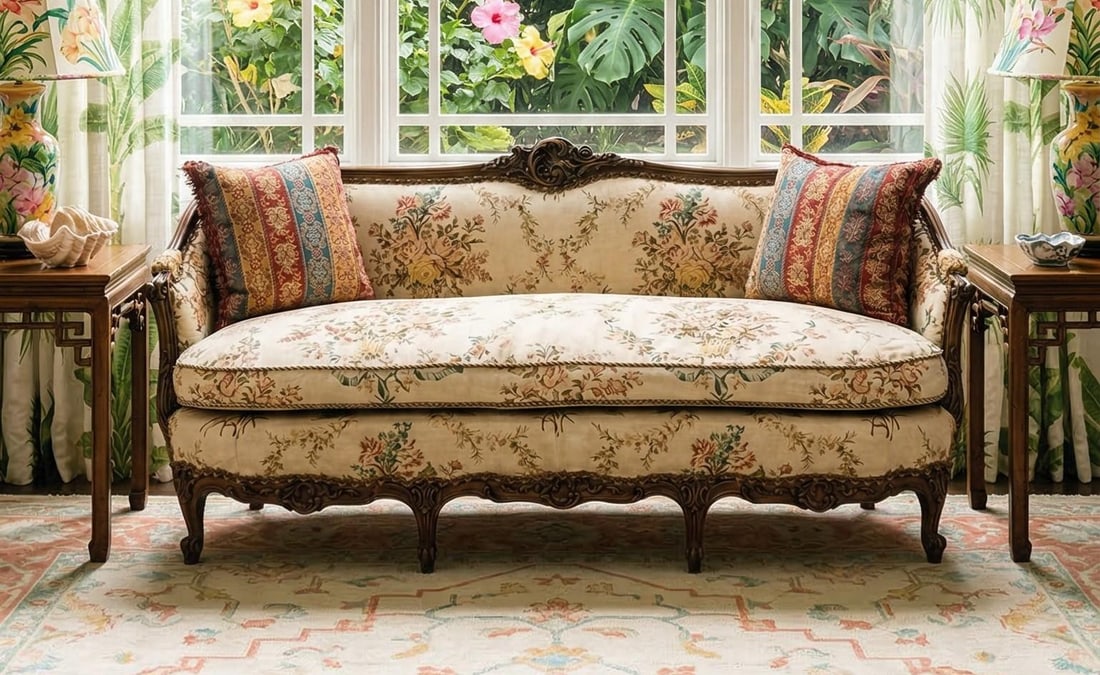 Mid 20th Century Louis XV Carved Walnut Settee | Newly Upholstered French Linen & Down Cushion | Pal - 6