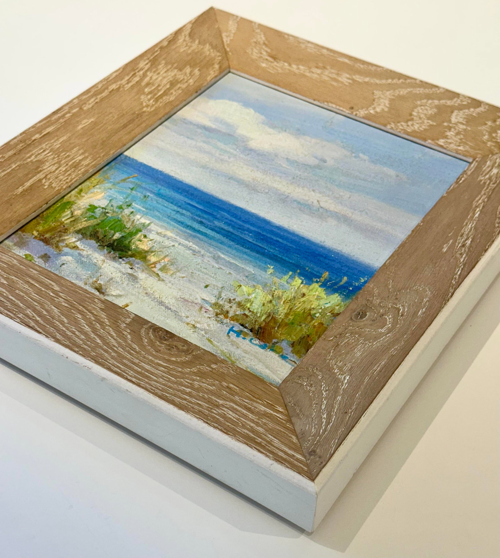 Serene Ocean Beach Pathway Scene Oil Painting by H. Cole (Framed) - 3