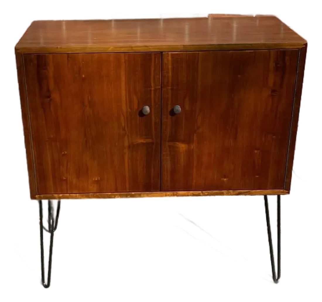 1960s Mid Century Danish Style Teak Media & Vinyl Record Cabinet: Mid Century Danish Style Teak Media & Vinyl Record Cabinet On Original Hairpin Legs **Description:** Beautiful Mid Century Danish Style teak media cabinet, perfect for vinyl record storage and media
