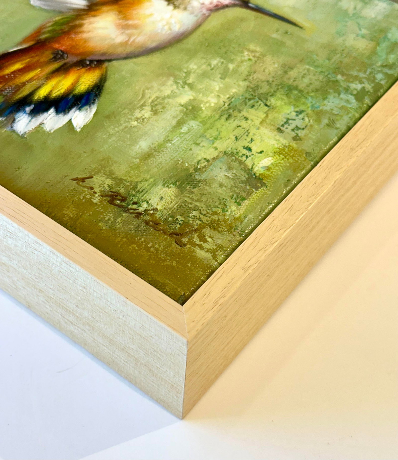 Rufous Hummingbird in Flight, Original Oil on Canvas by L. Ricard (Framed) - 4