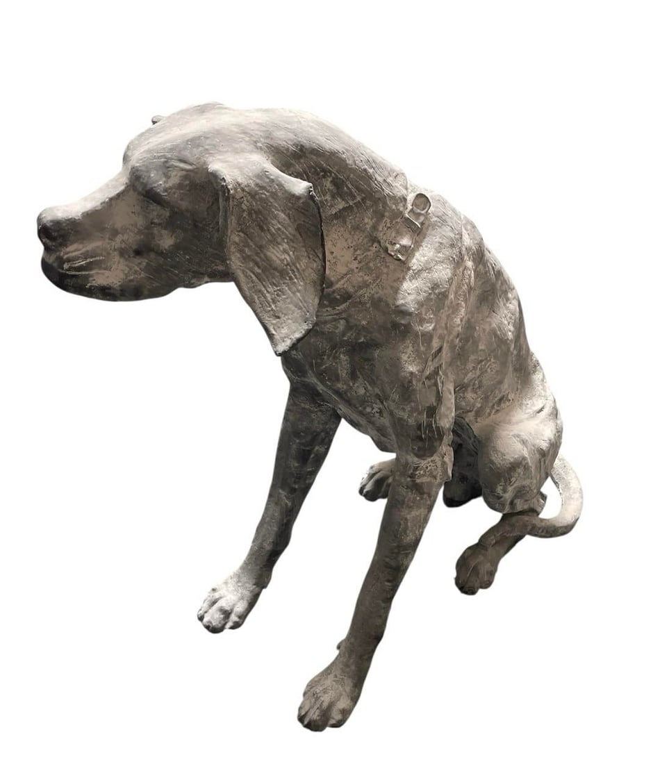 Industrial Modern Seated Hound – Hand-Wrought Steel Sculpture - 3