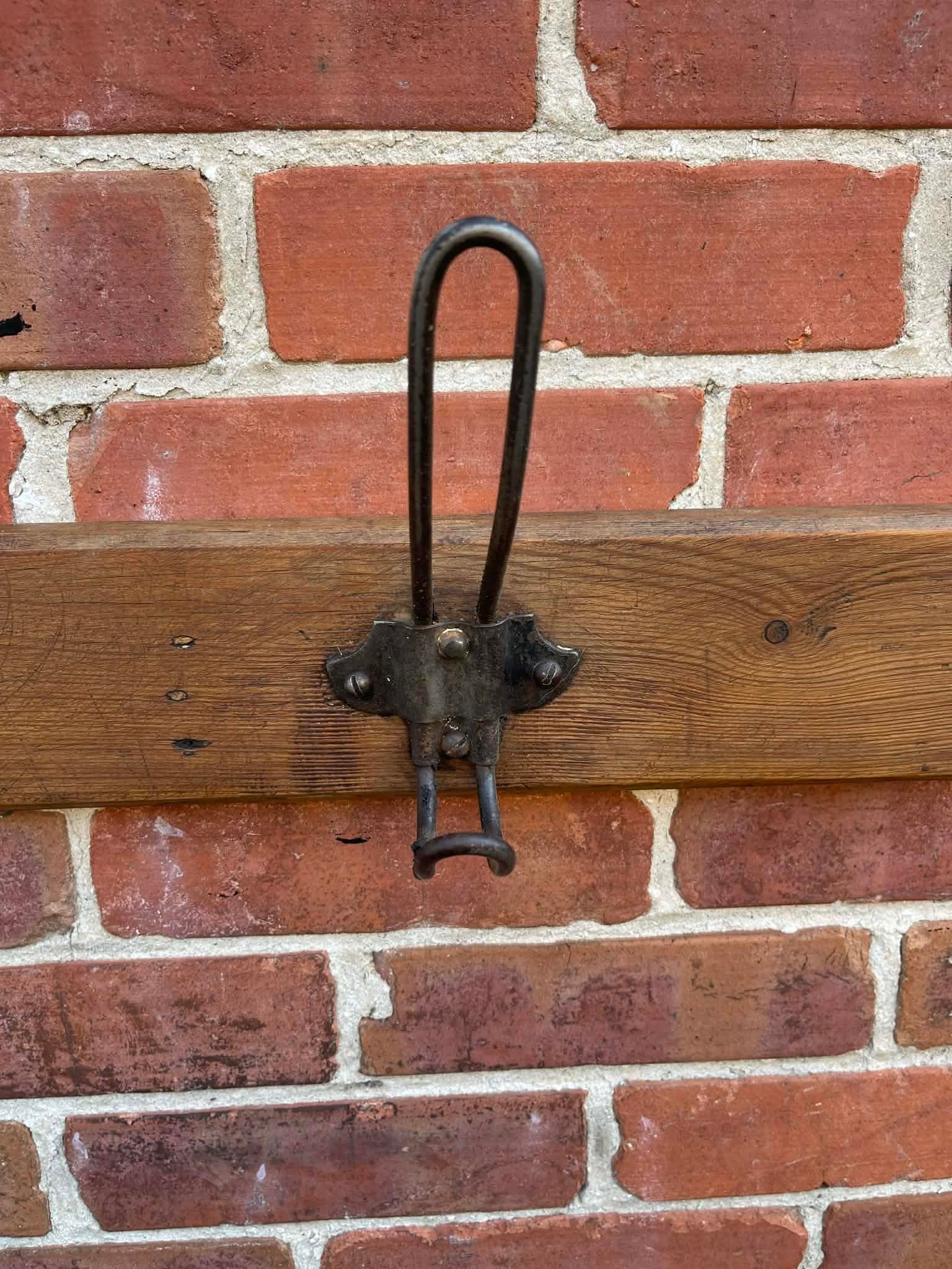 Rustic Pine Coat Hook Rack Rail – Solid Wooden Wall Mounted With Iron Hooks 1900 - 2