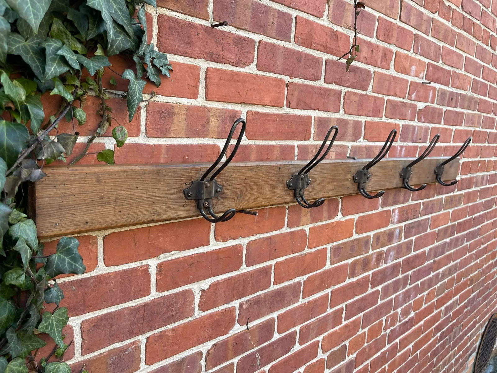 Rustic Pine Coat Hook Rack Rail – Solid Wooden Wall Mounted With Iron Hooks 1900 - 4