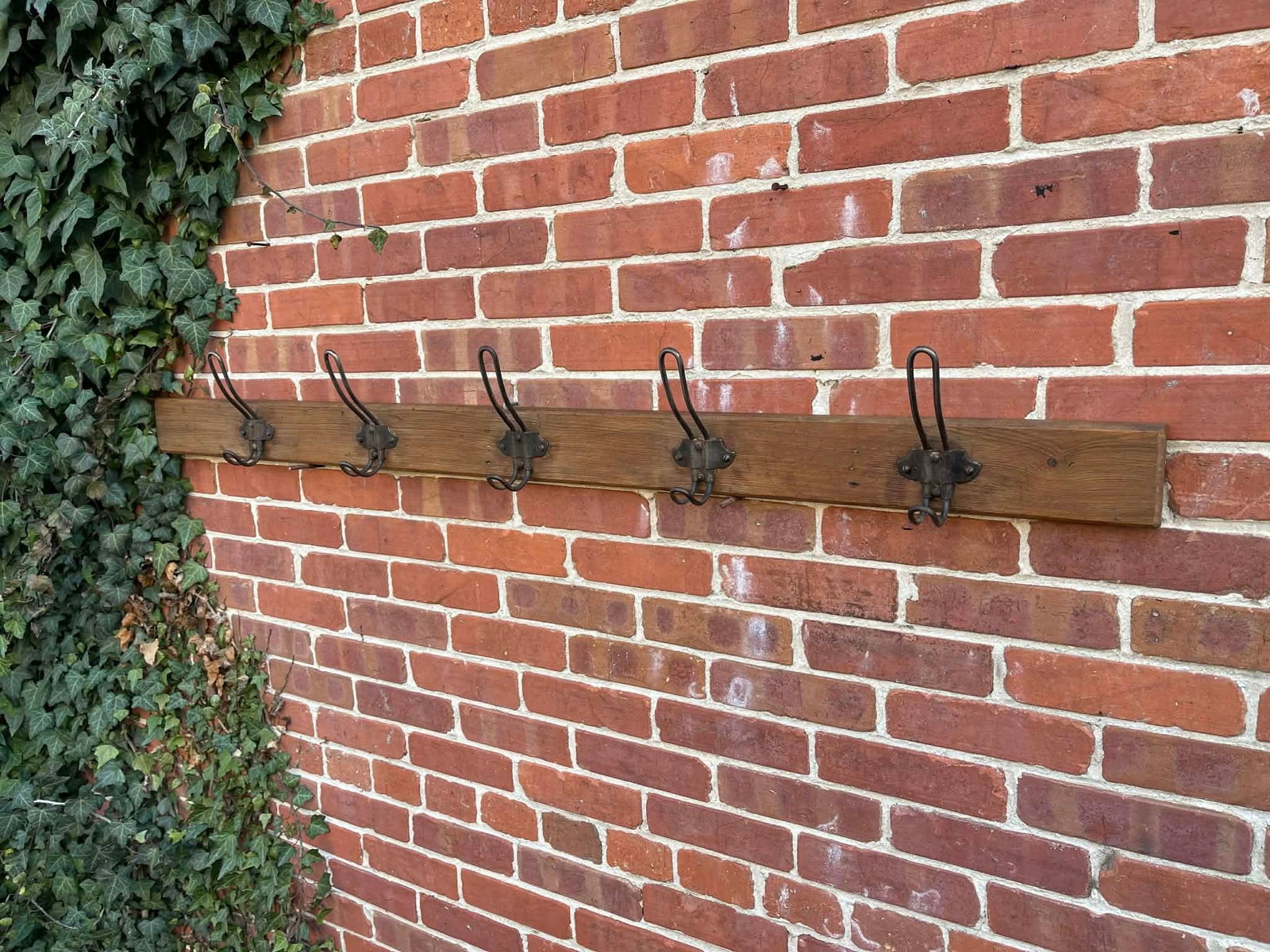 Rustic Pine Coat Hook Rack Rail – Solid Wooden Wall Mounted With Iron Hooks 1900 - 7
