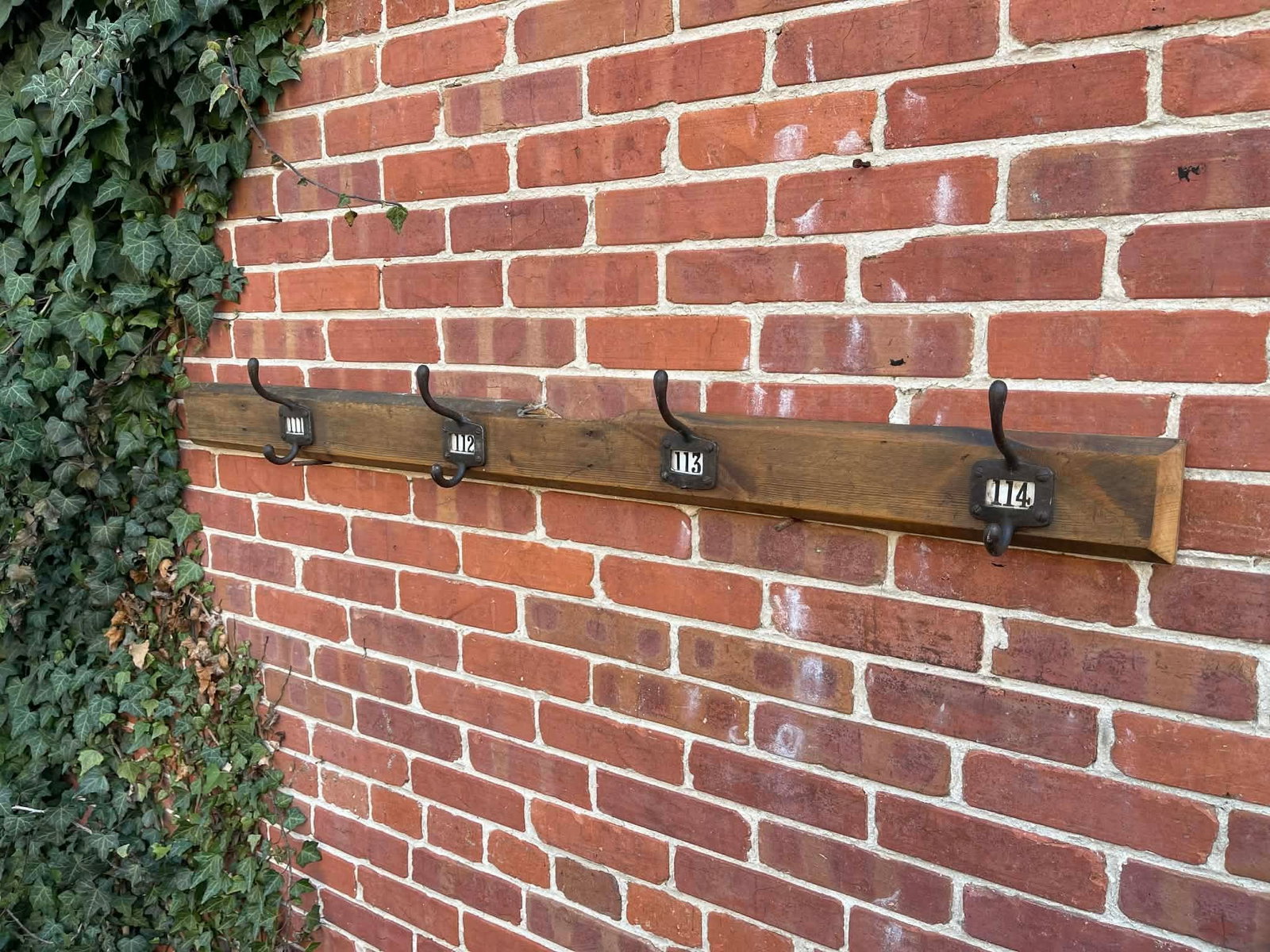 Antique English Yellow Pine Cast Iron Wooden Coat Rail 1890s - 2