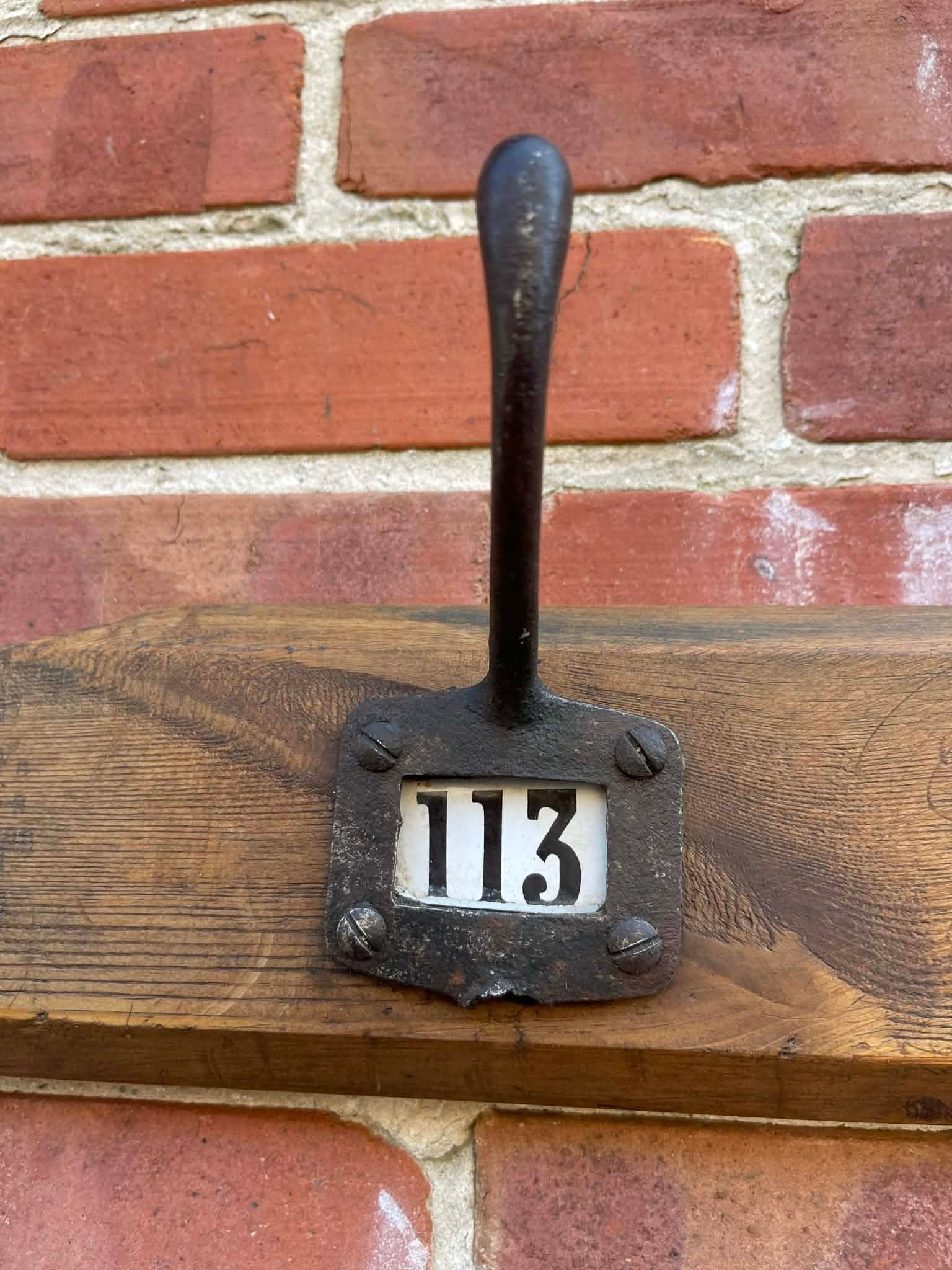 Antique English Yellow Pine Cast Iron Wooden Coat Rail 1890s - 4