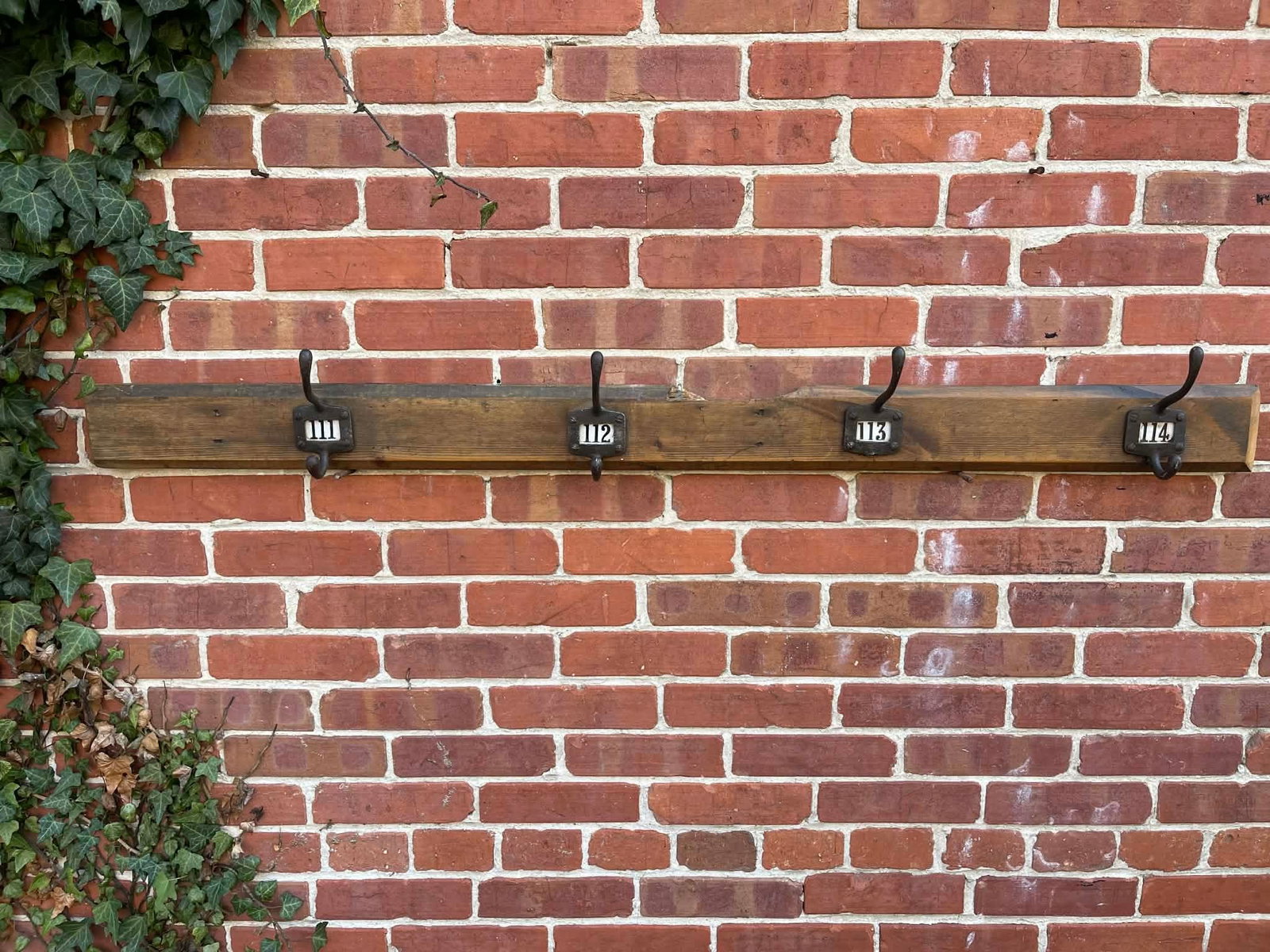 Antique English Yellow Pine Cast Iron Wooden Coat Rail 1890s - 5