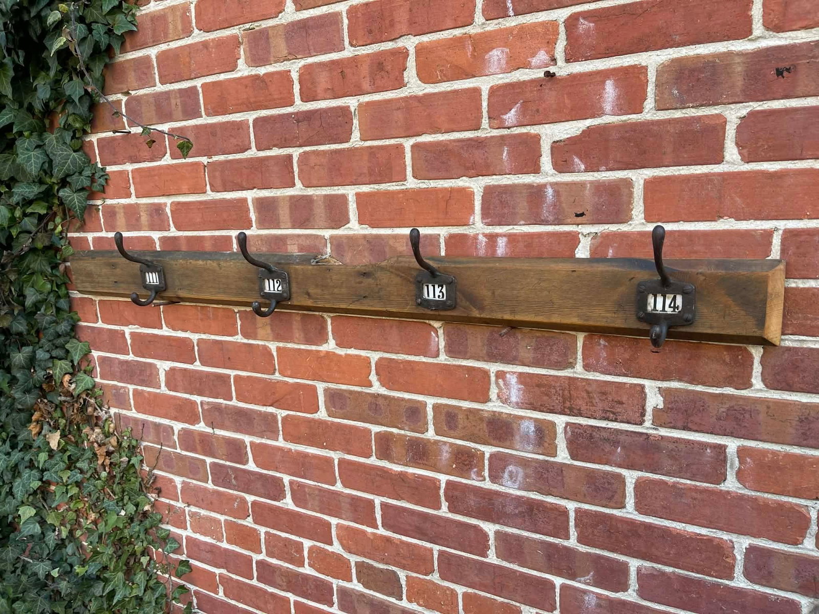 Antique English Yellow Pine Cast Iron Wooden Coat Rail 1890s - 6