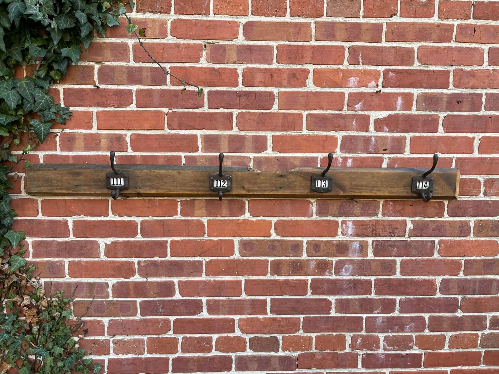 Antique English Yellow Pine Cast Iron Wooden Coat Rail 1890s - 8