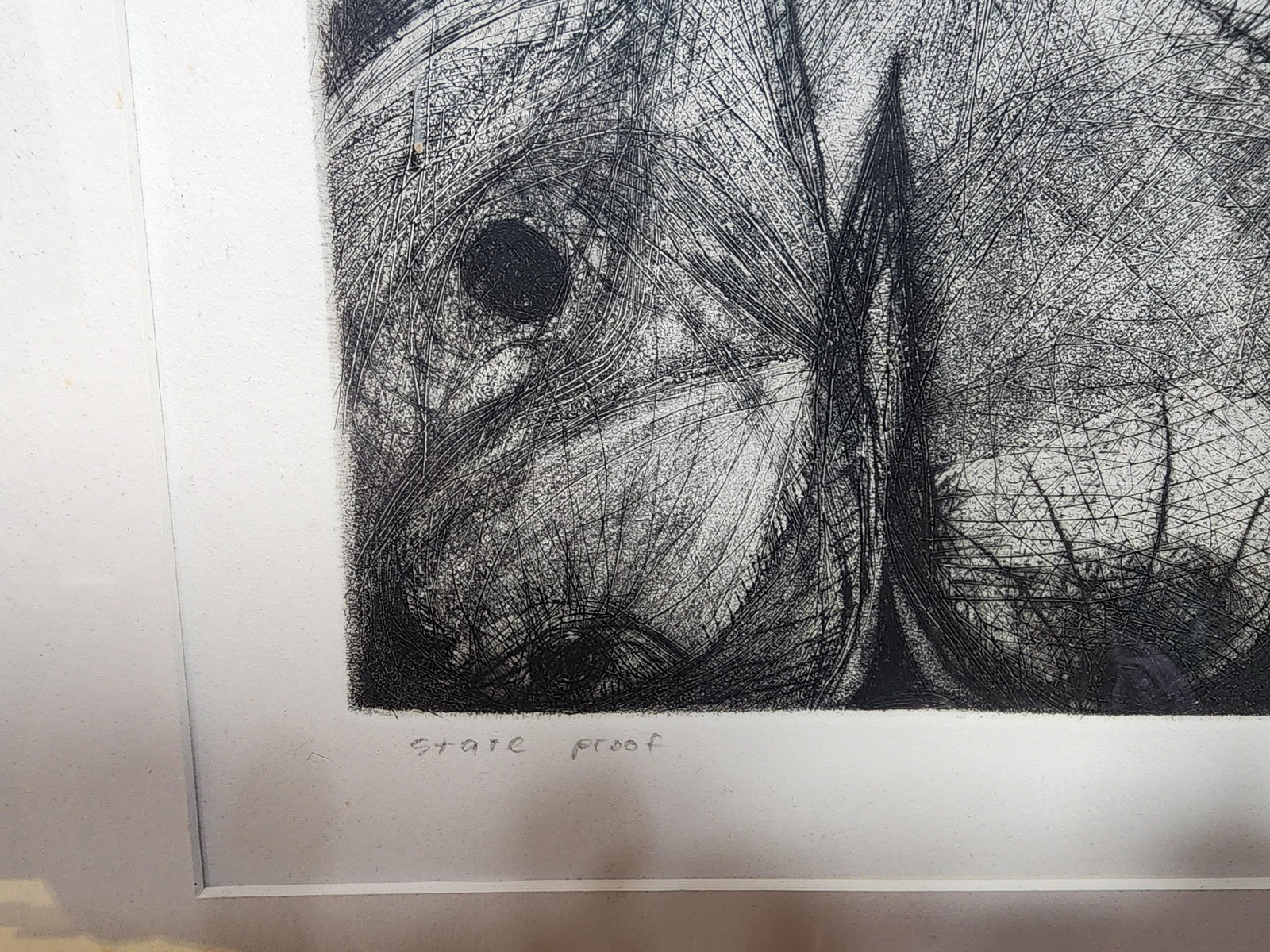 1990s J. Anne Black Brutalist Original Pencil Drawing Titled "Stare Proof Animals" - 2