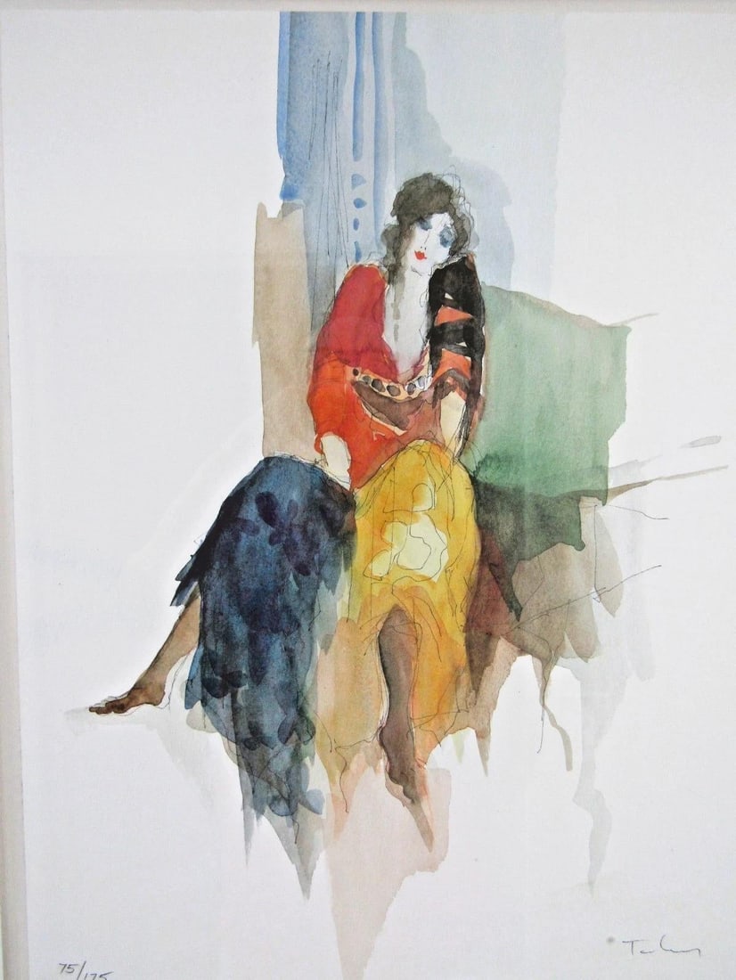 1990s Itzchak Tarkay Pencil Signed and Numbered Lithograph Seated Bohemian Woman - 3