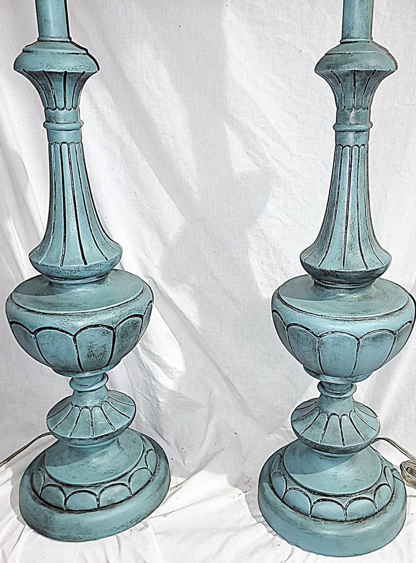 Mid 20th Century Painted Torchiere Table Lamps - a Pair - 6