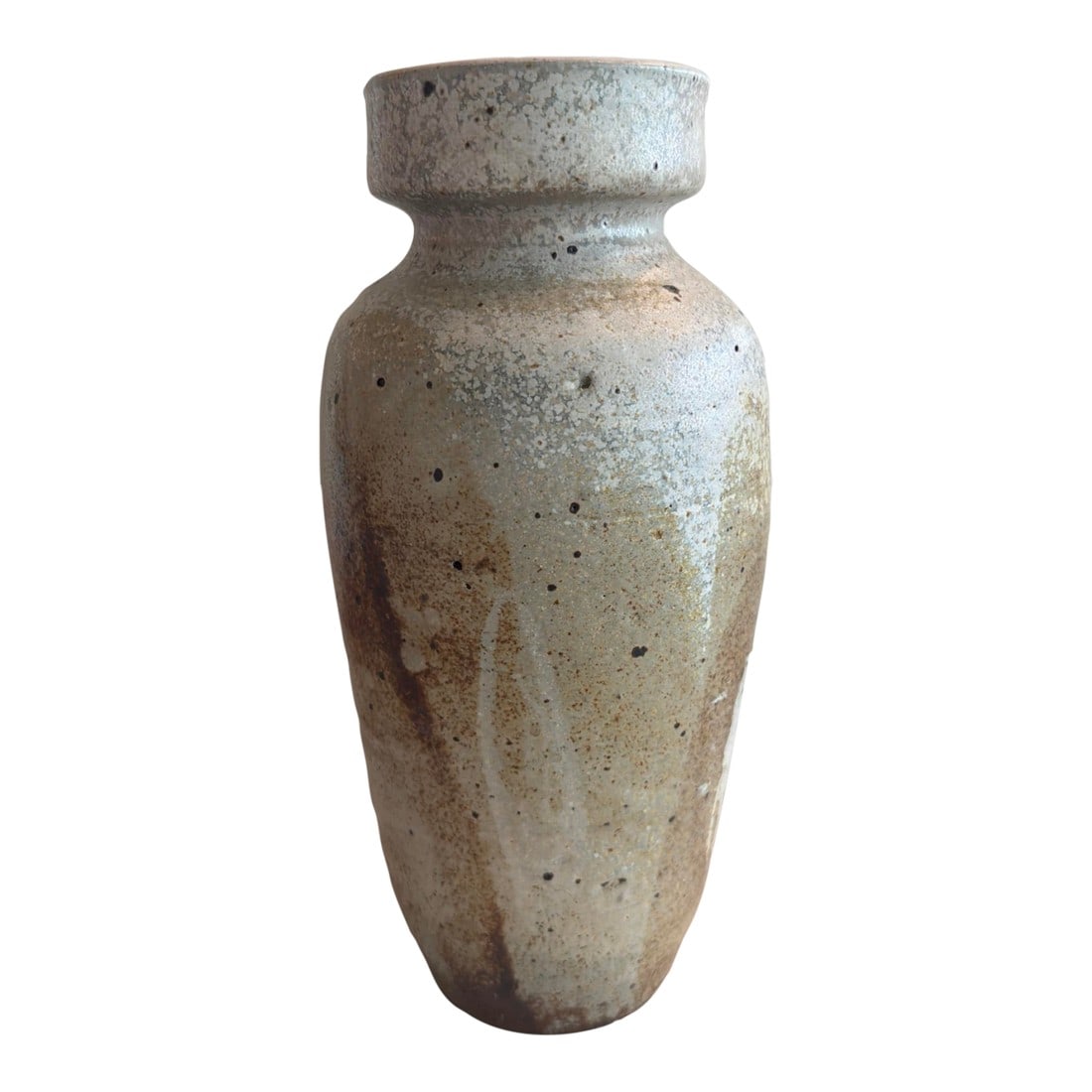 1970s MCM Mischa Kallis Studio Pottery Vase 10" Signed Ash Glaze Schindler Hollywood: Artist: Mischa Kallis (1903–1987) Markings: Stamped "KALLIS" on base Height: 10 inches Material: Studio Stoneware Style: Mid-Century Modern / California Studio Pottery Glaze: Natural Ash Glaze