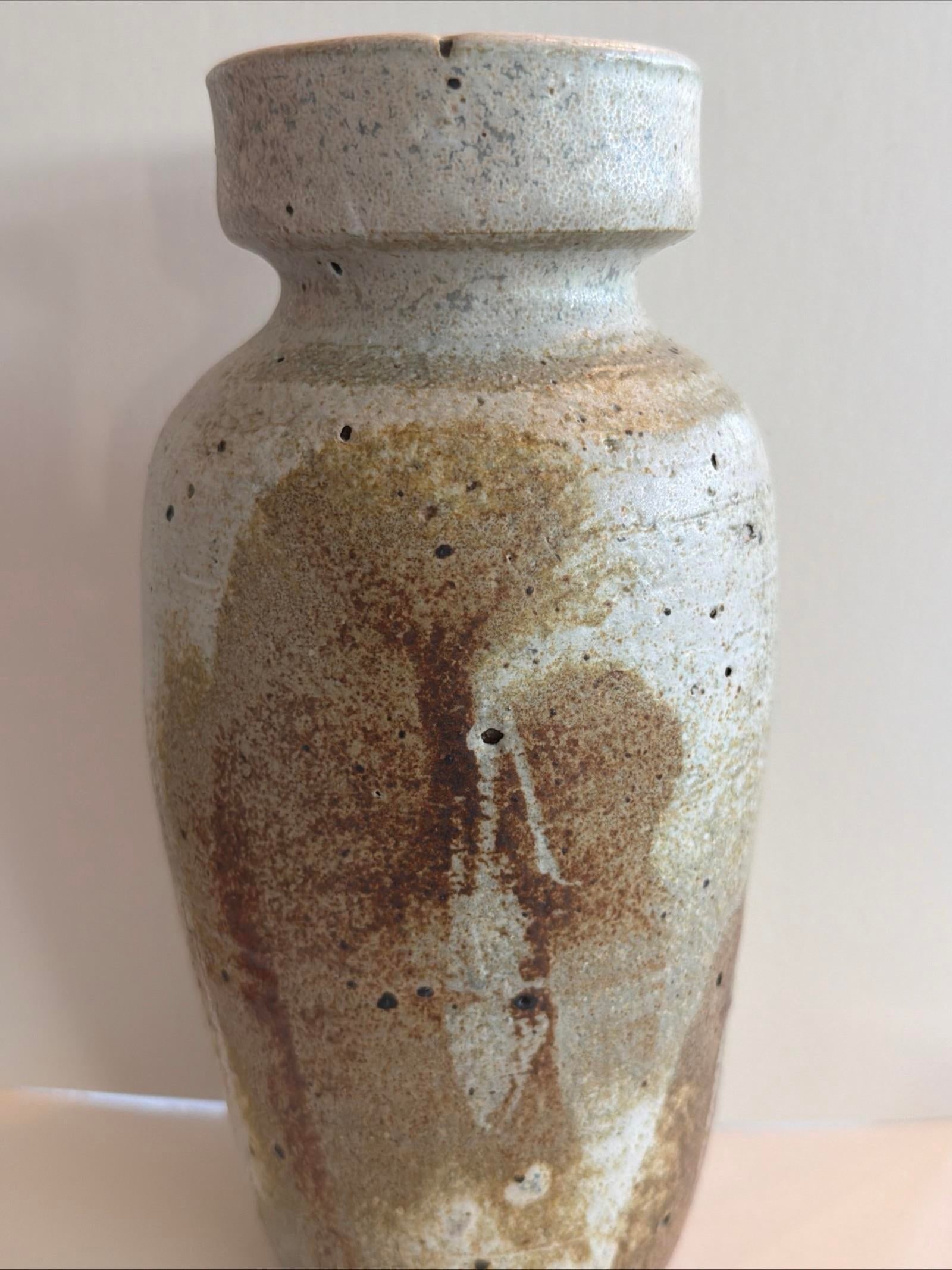 1970s MCM Mischa Kallis Studio Pottery Vase 10" Signed Ash Glaze Schindler Hollywood - 5