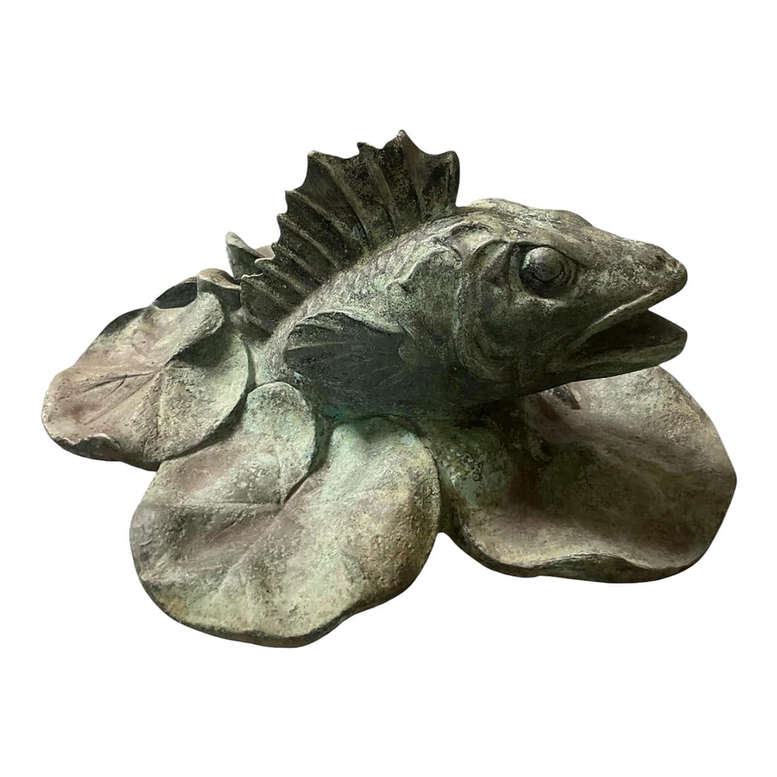 Vintage Verdigris Bronze Perch & Lily Pad Fountain Spouted Sculpture (1 of 12)