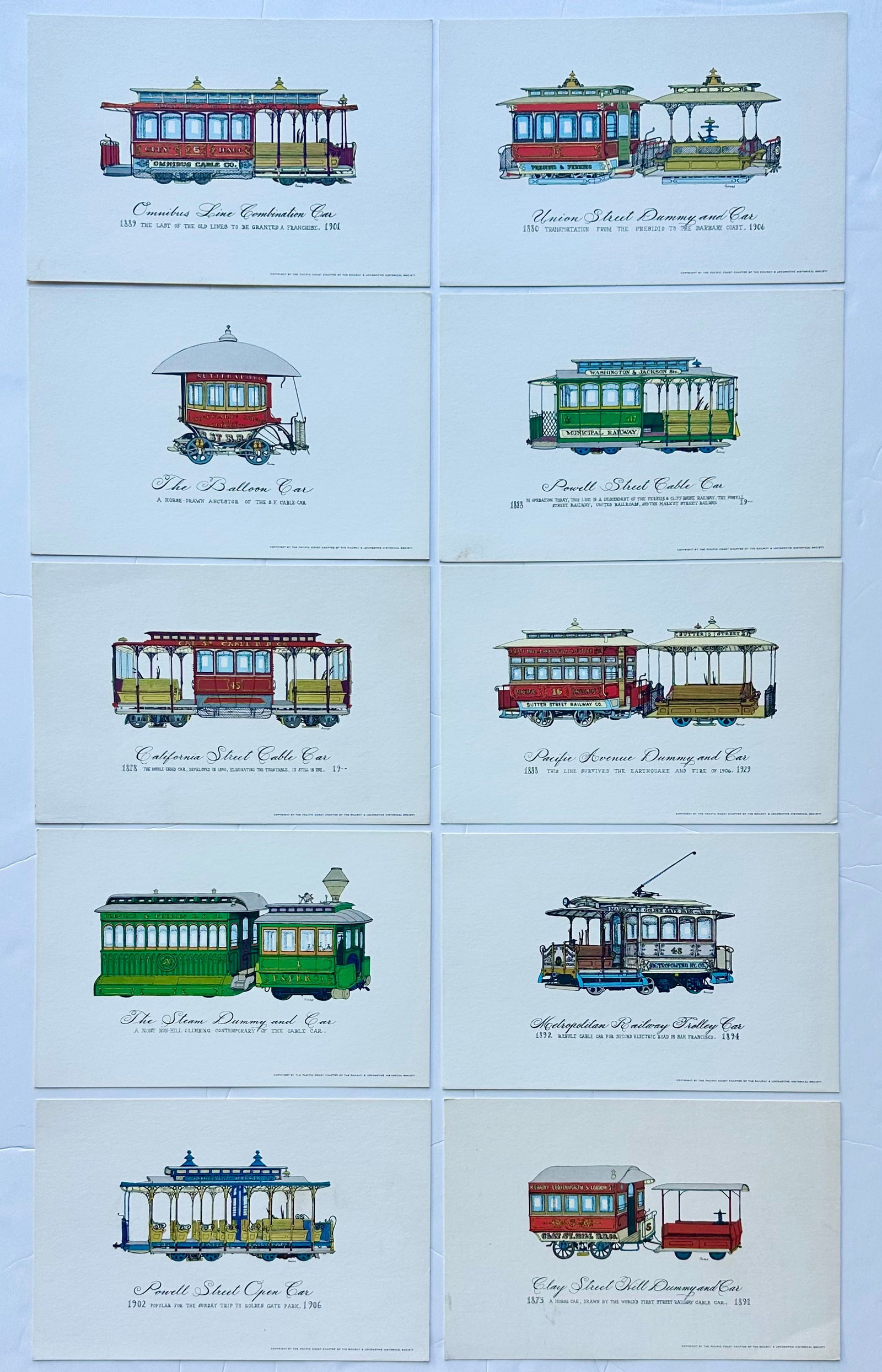 Vintage San Francisco Cable Car & Streetcar Lithograph "” Set of 10 Prints - 10