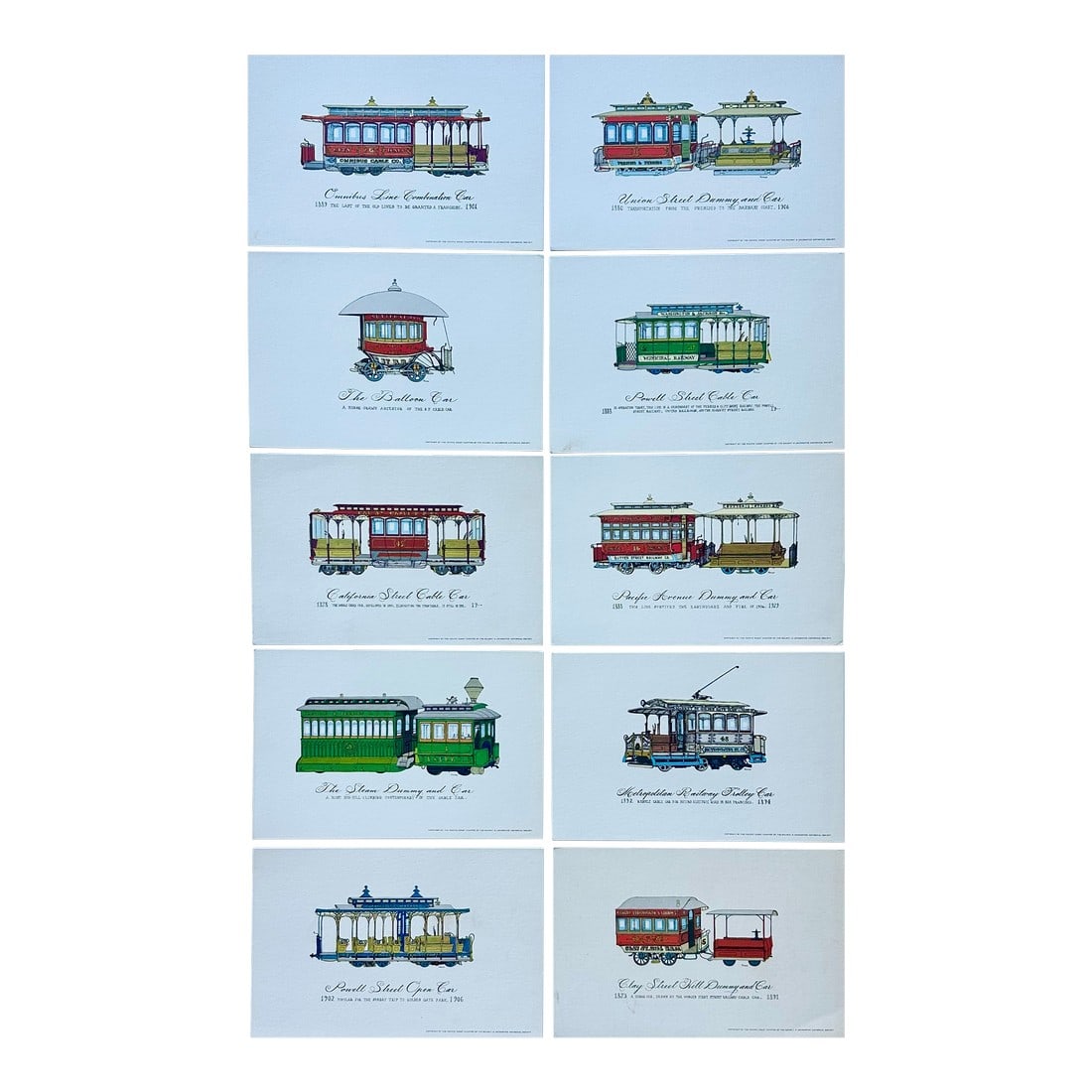 Vintage San Francisco Cable Car & Streetcar Lithograph "” Set of 10 Prints (1 of 10)