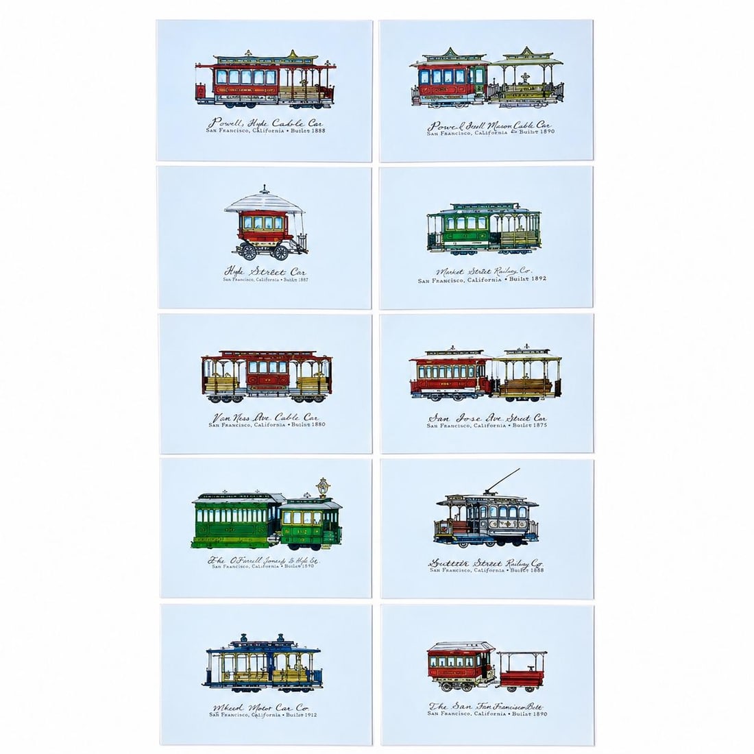 Vintage San Francisco Cable Car & Streetcar Lithograph "” Set of 10 Prints - 2