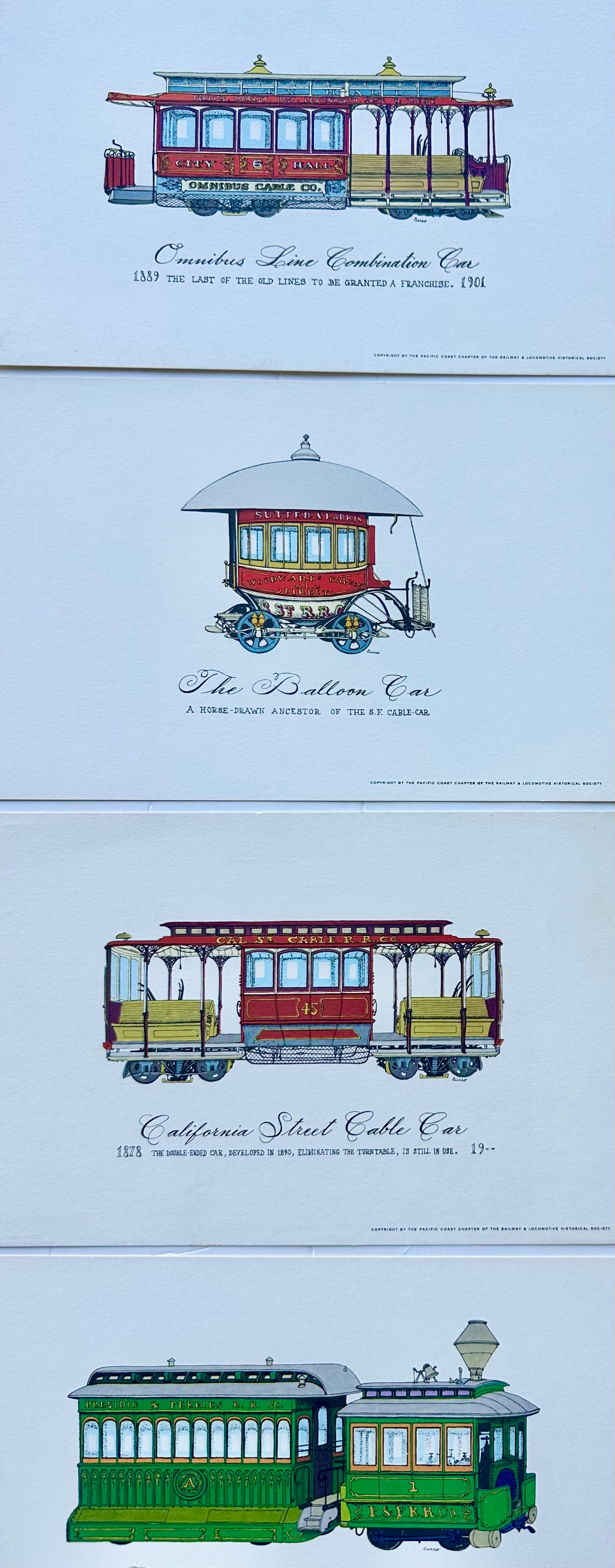 Vintage San Francisco Cable Car & Streetcar Lithograph "” Set of 10 Prints - 7