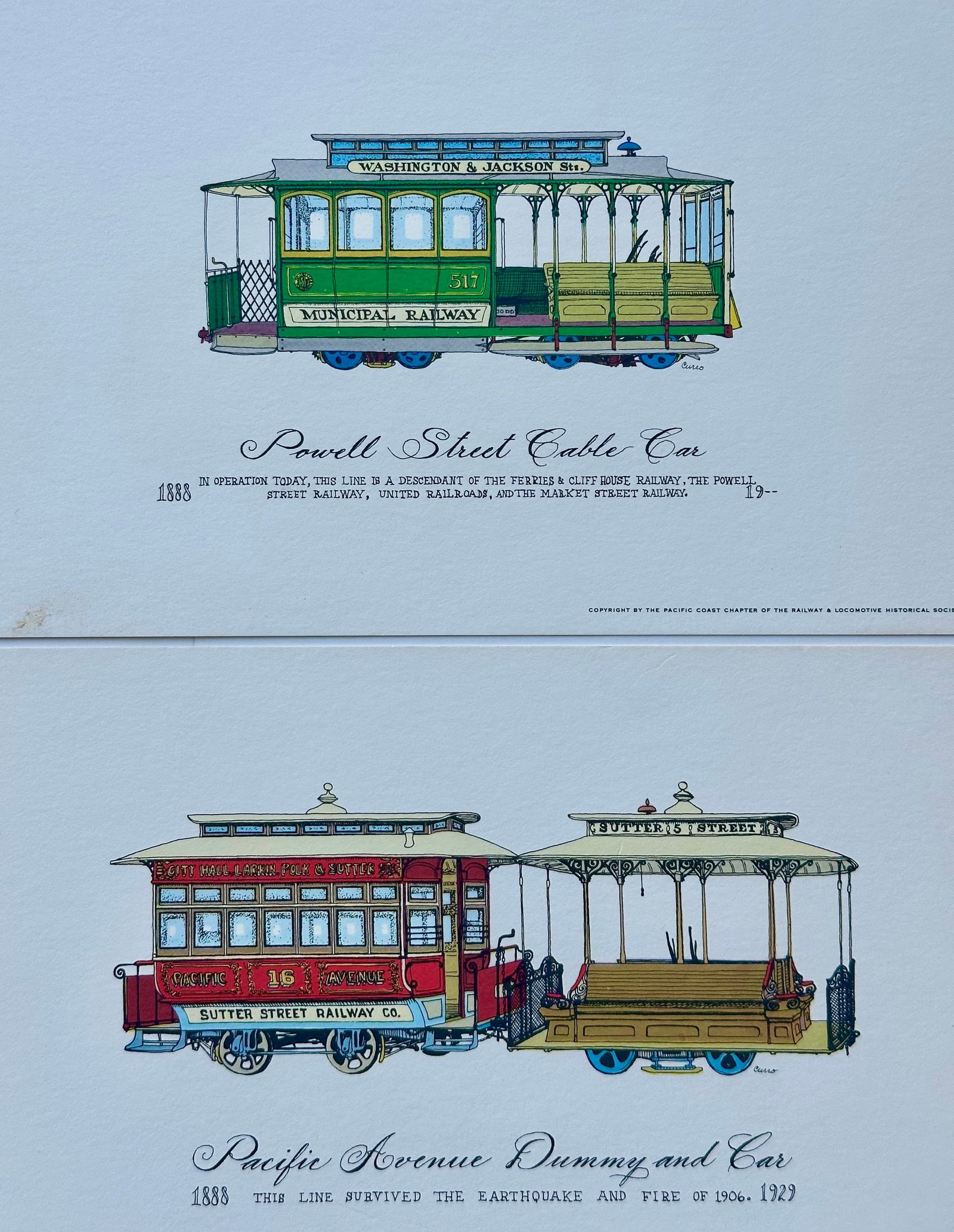 Vintage San Francisco Cable Car & Streetcar Lithograph "” Set of 10 Prints - 9