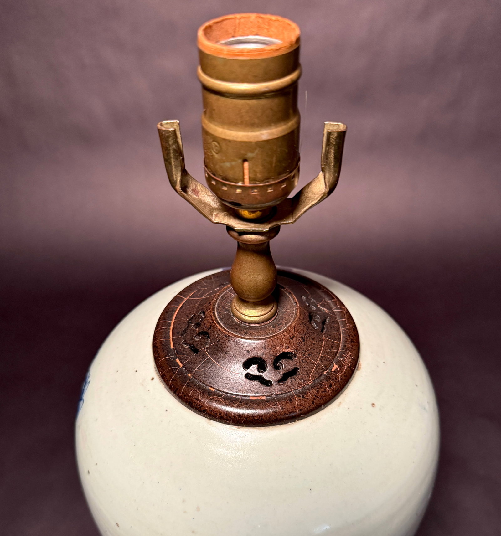 19th Century Chinese Celadon, Blue and White Porcelain Lamp - 7