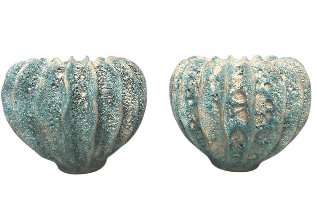 Pair of Italian Artisan Ribbed "Lava" Ceramic Vessels - 3
