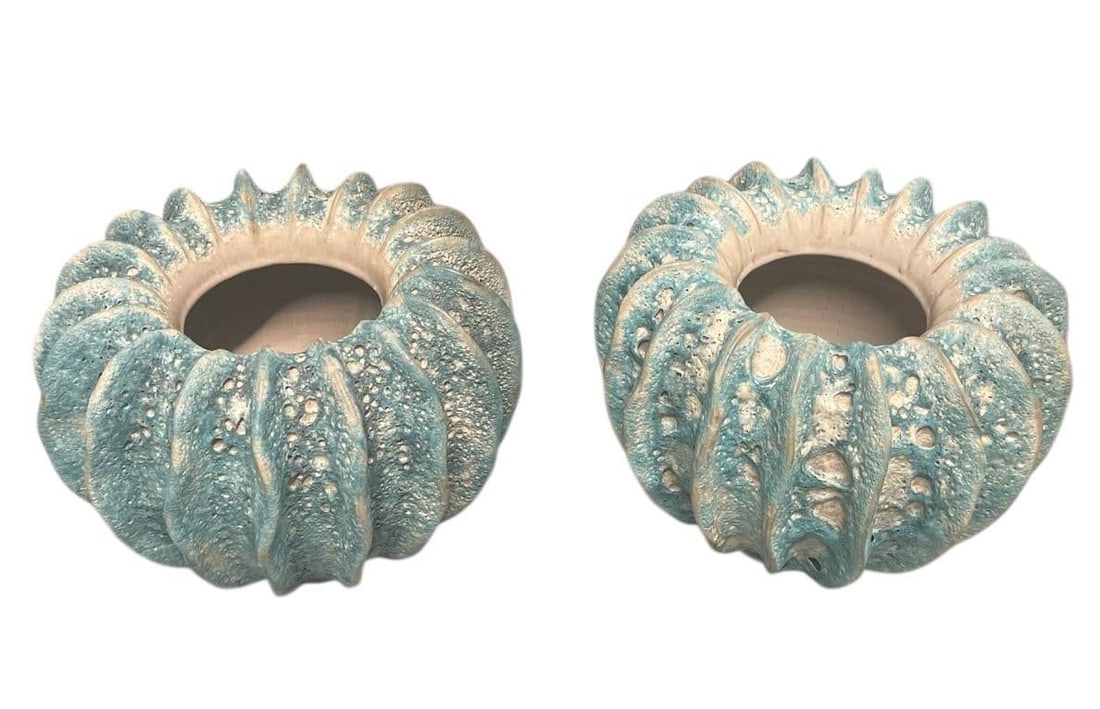 Pair of Italian Artisan Ribbed "Lava" Ceramic Vessels - 4
