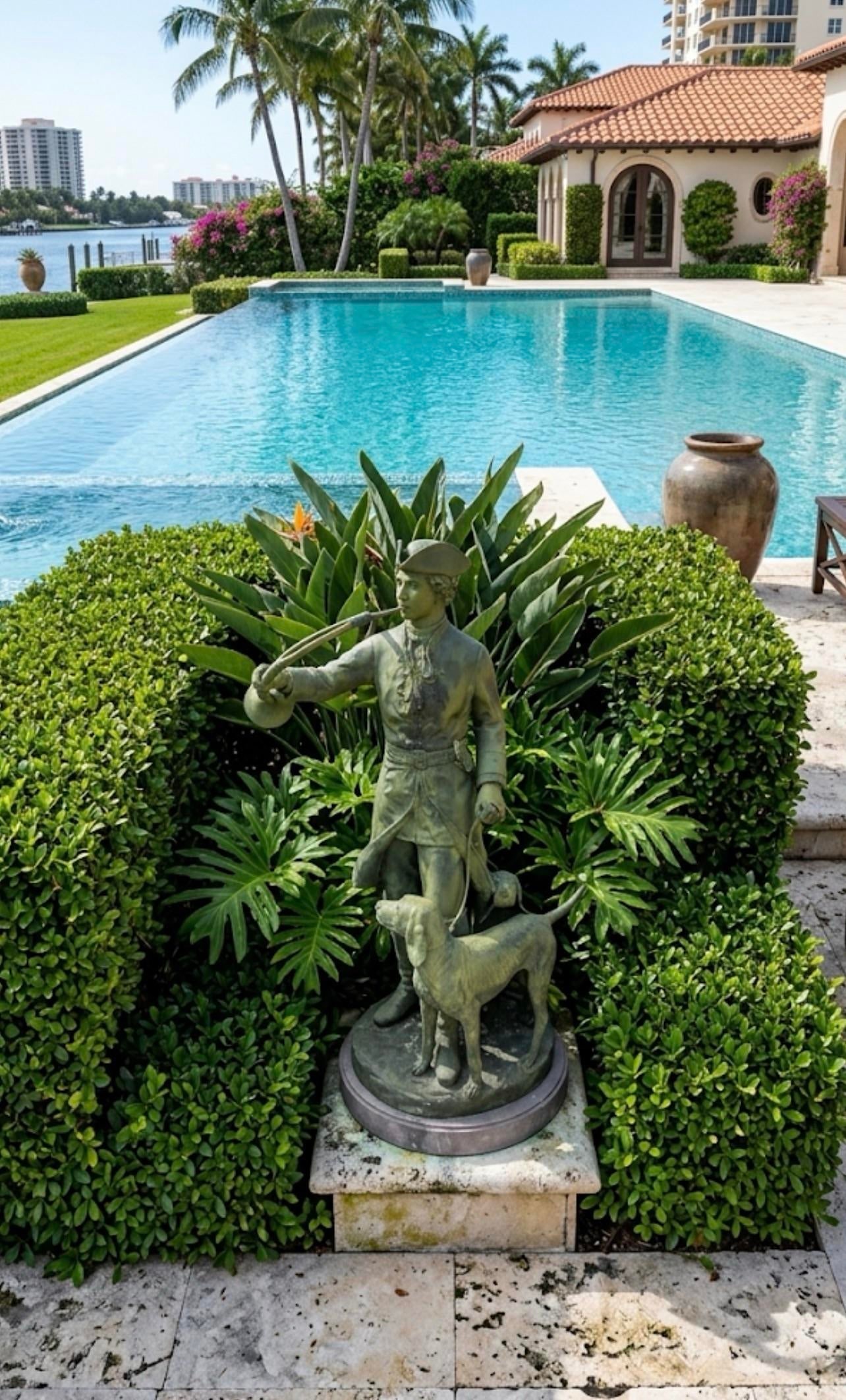 Antique-Style French Hunt Master Bronze Statue on Marble Base - 9