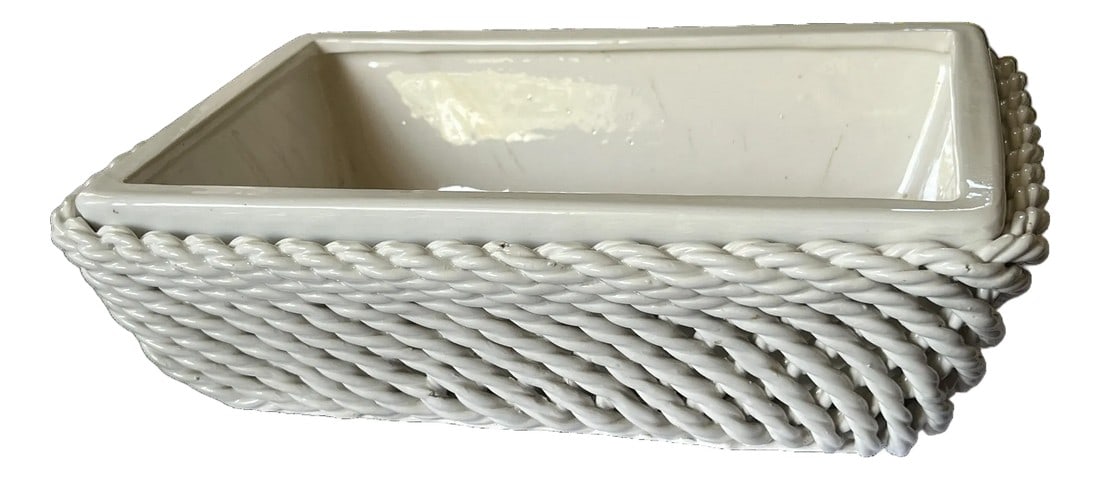 1950s Italian Handmade White Ceramic Jardinier Cache Pot Planter With Trellis (Treillage) Design (1 of 9)