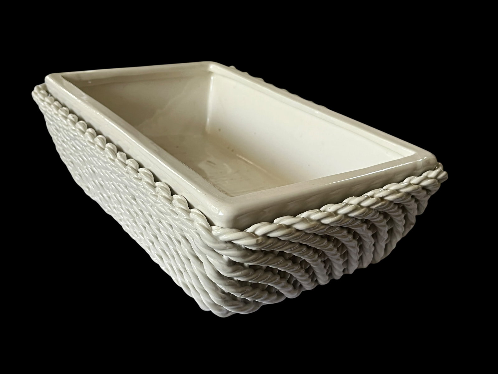 1950s Italian Handmade White Ceramic Jardinier Cache Pot Planter With Trellis (Treillage) Design - 3