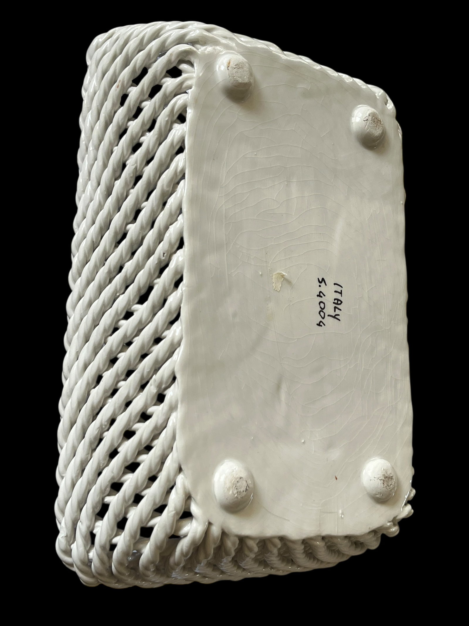 1950s Italian Handmade White Ceramic Jardinier Cache Pot Planter With Trellis (Treillage) Design - 5