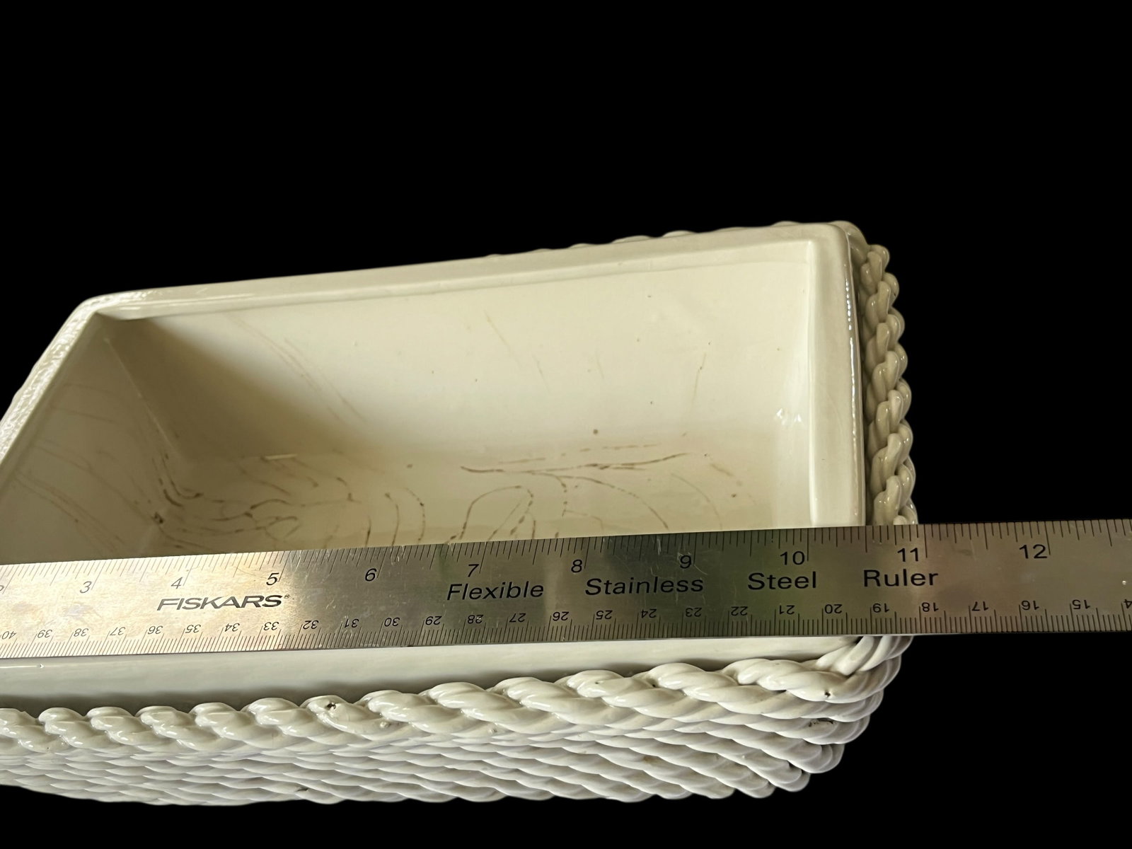 1950s Italian Handmade White Ceramic Jardinier Cache Pot Planter With Trellis (Treillage) Design - 6