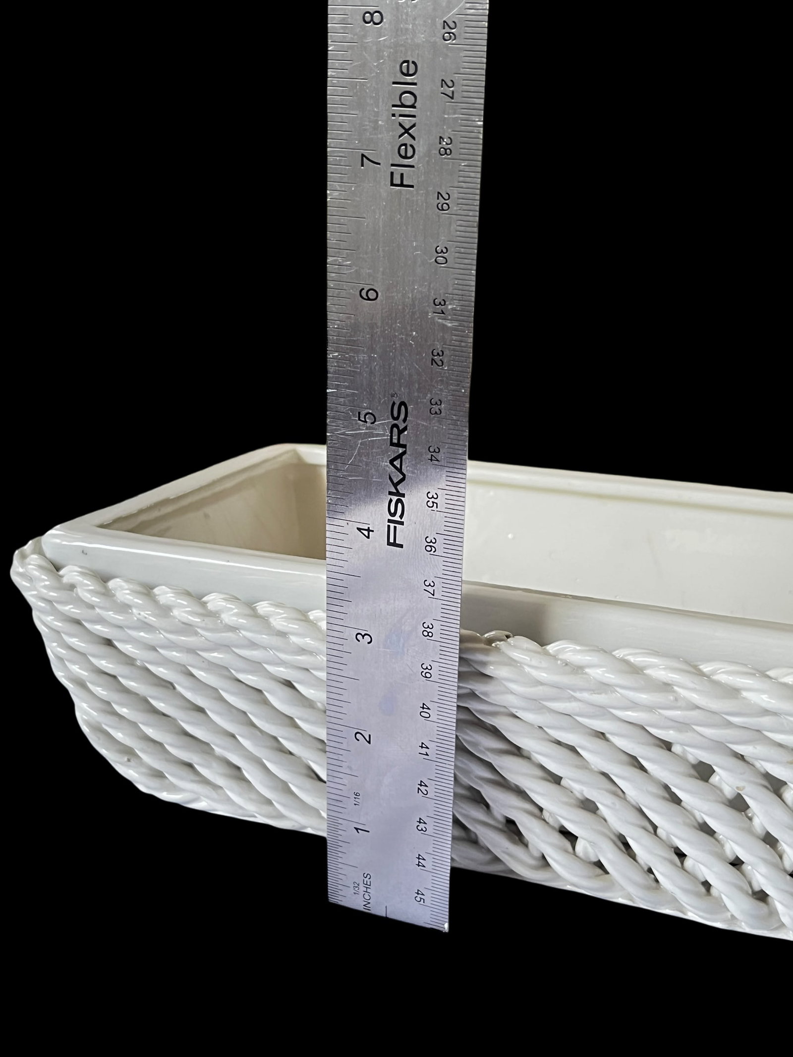1950s Italian Handmade White Ceramic Jardinier Cache Pot Planter With Trellis (Treillage) Design - 7