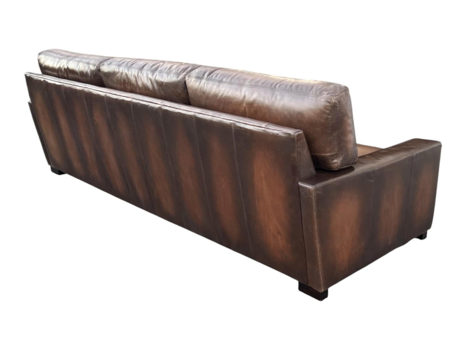 1980s Large Deep-Seated Two-Tone Brown Leather Sofa With Vintage Patina - 10