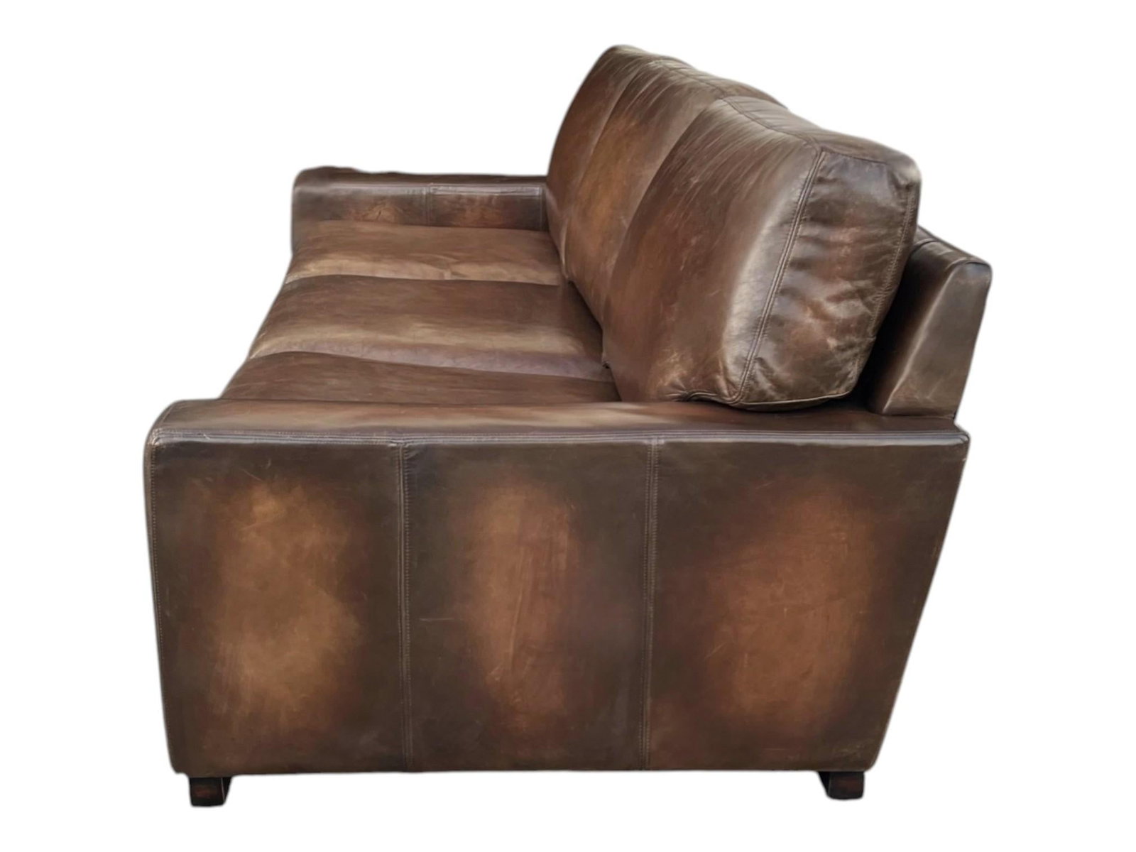 1980s Large Deep-Seated Two-Tone Brown Leather Sofa With Vintage Patina - 12