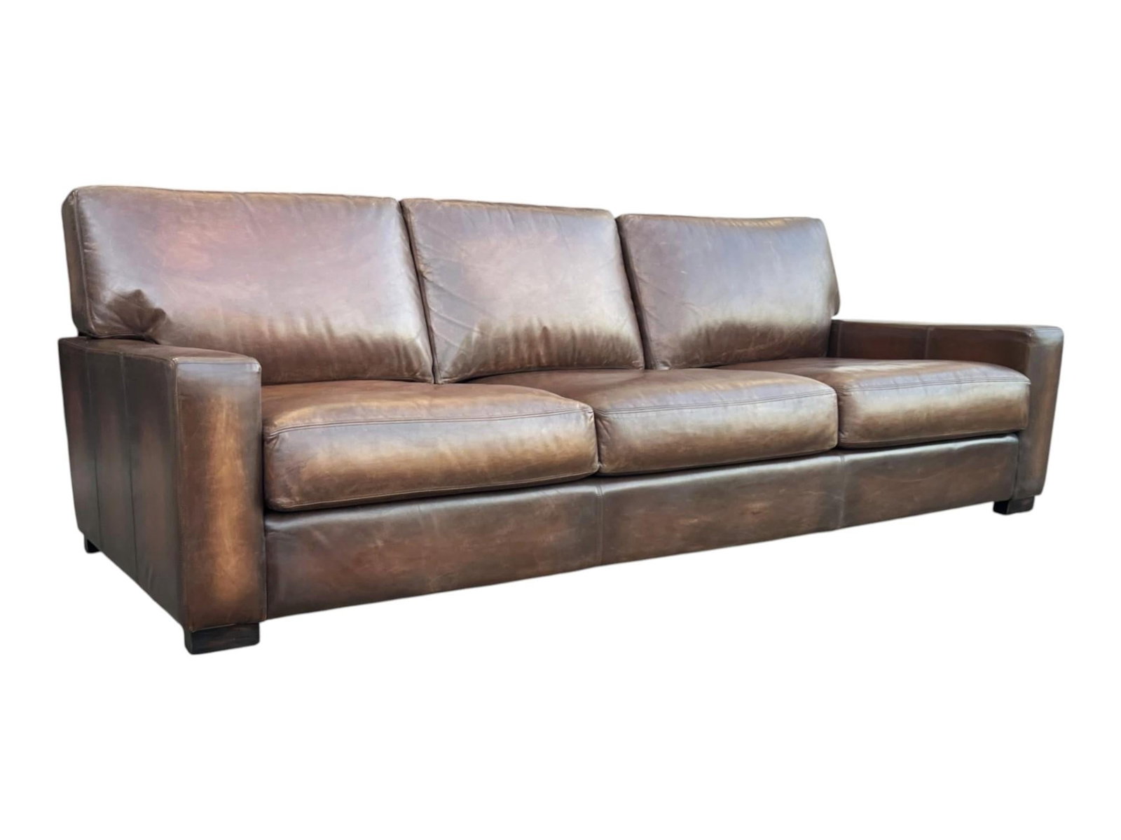1980s Large Deep-Seated Two-Tone Brown Leather Sofa With Vintage Patina - 2