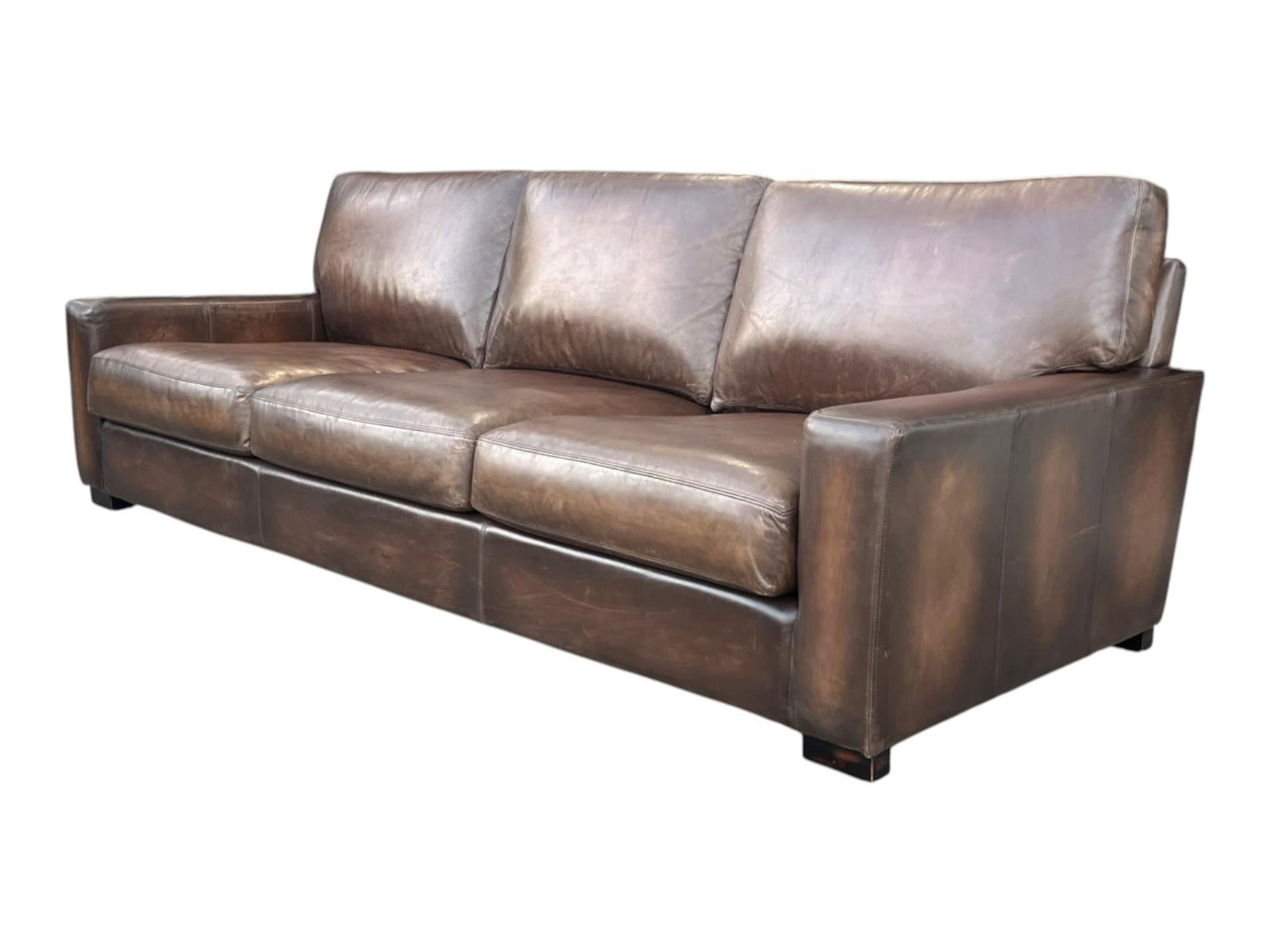 1980s Large Deep-Seated Two-Tone Brown Leather Sofa With Vintage Patina - 3