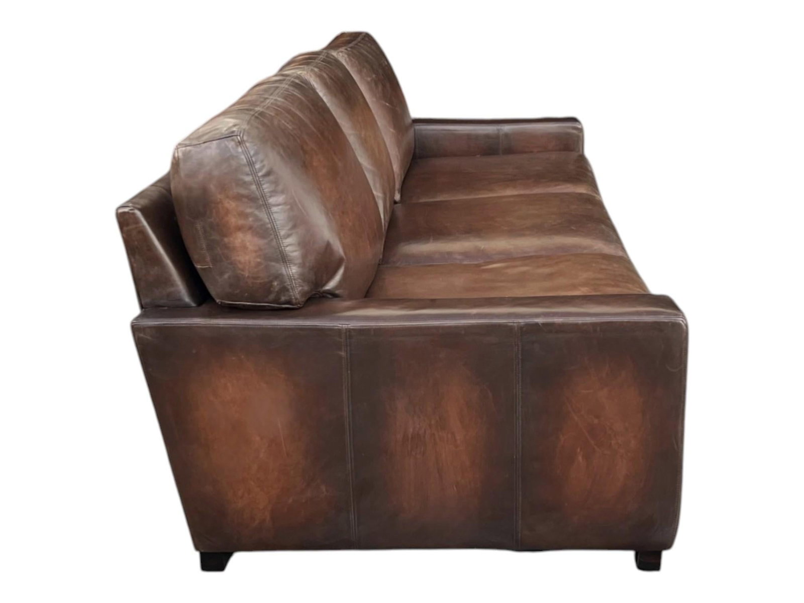1980s Large Deep-Seated Two-Tone Brown Leather Sofa With Vintage Patina - 5